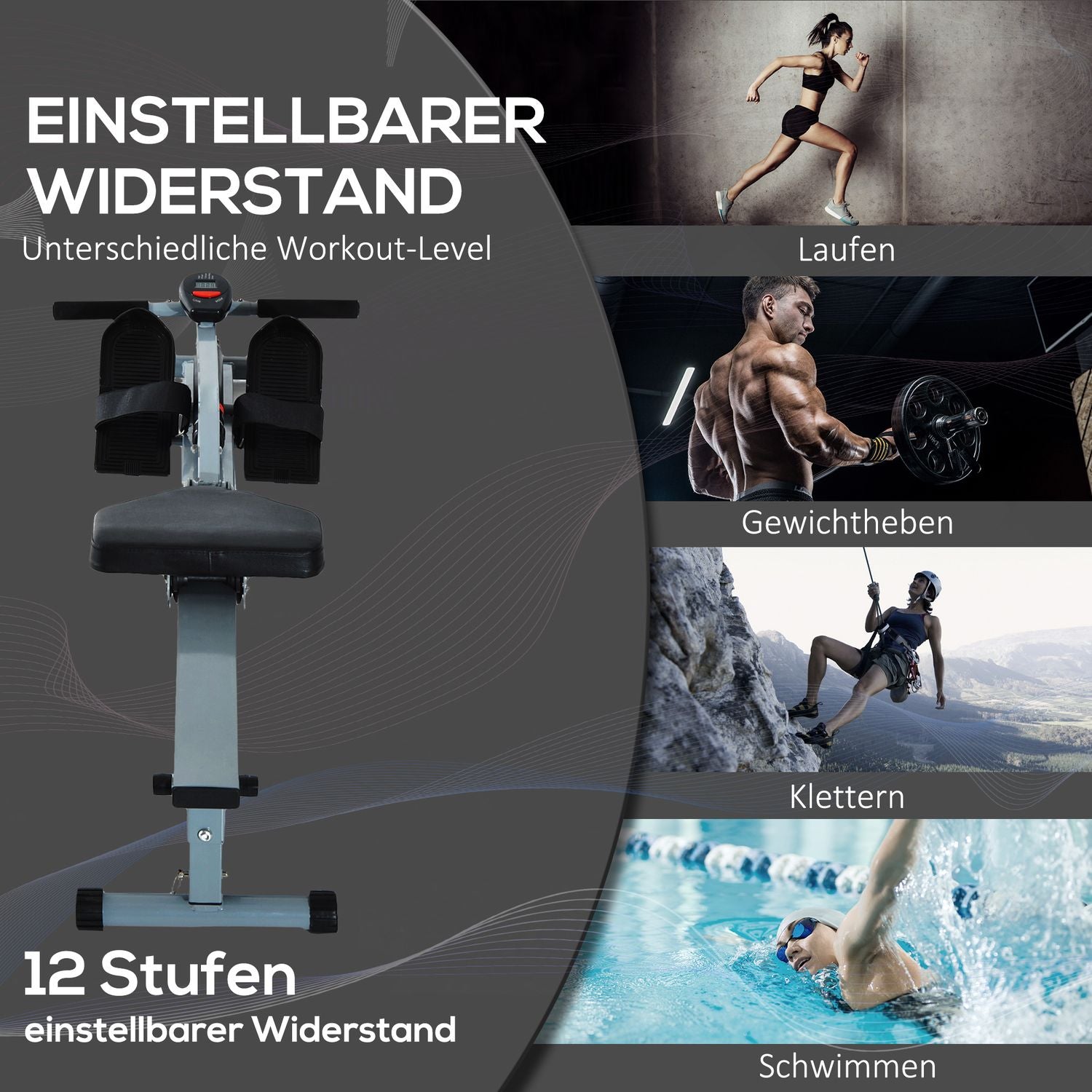 Roddmaskin Motionscykel med LCD, Stålram, Grå