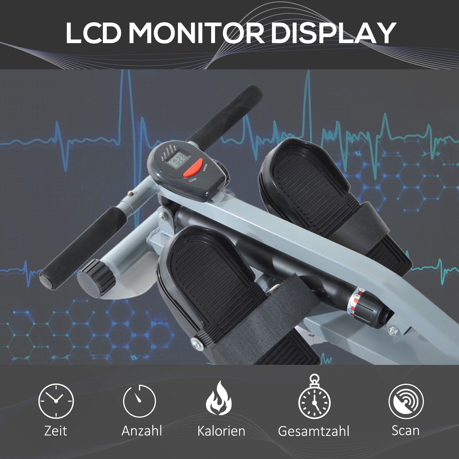 Roddmaskin Motionscykel med LCD, Stålram, Grå