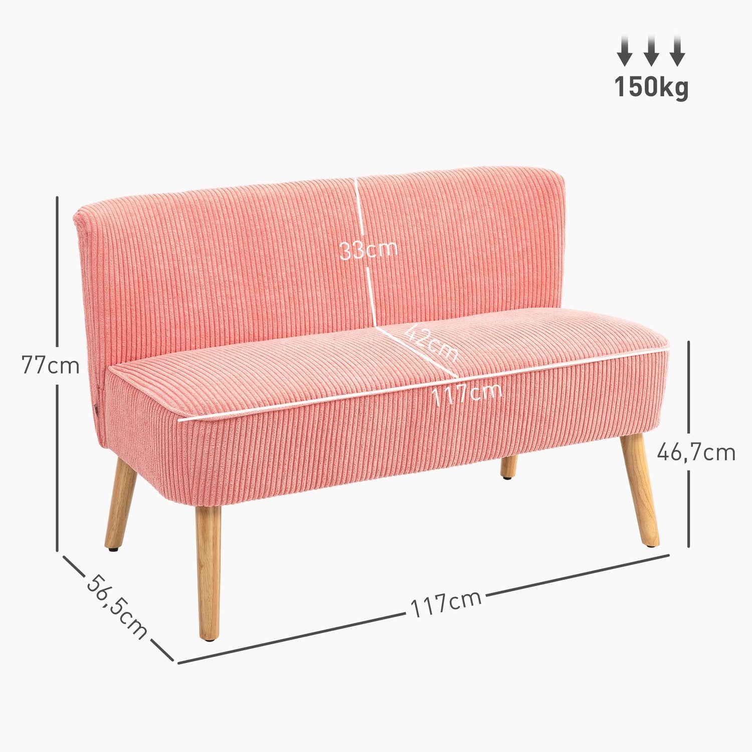 Rosa 2-sits stoppad soffa – kompakt och mysig design