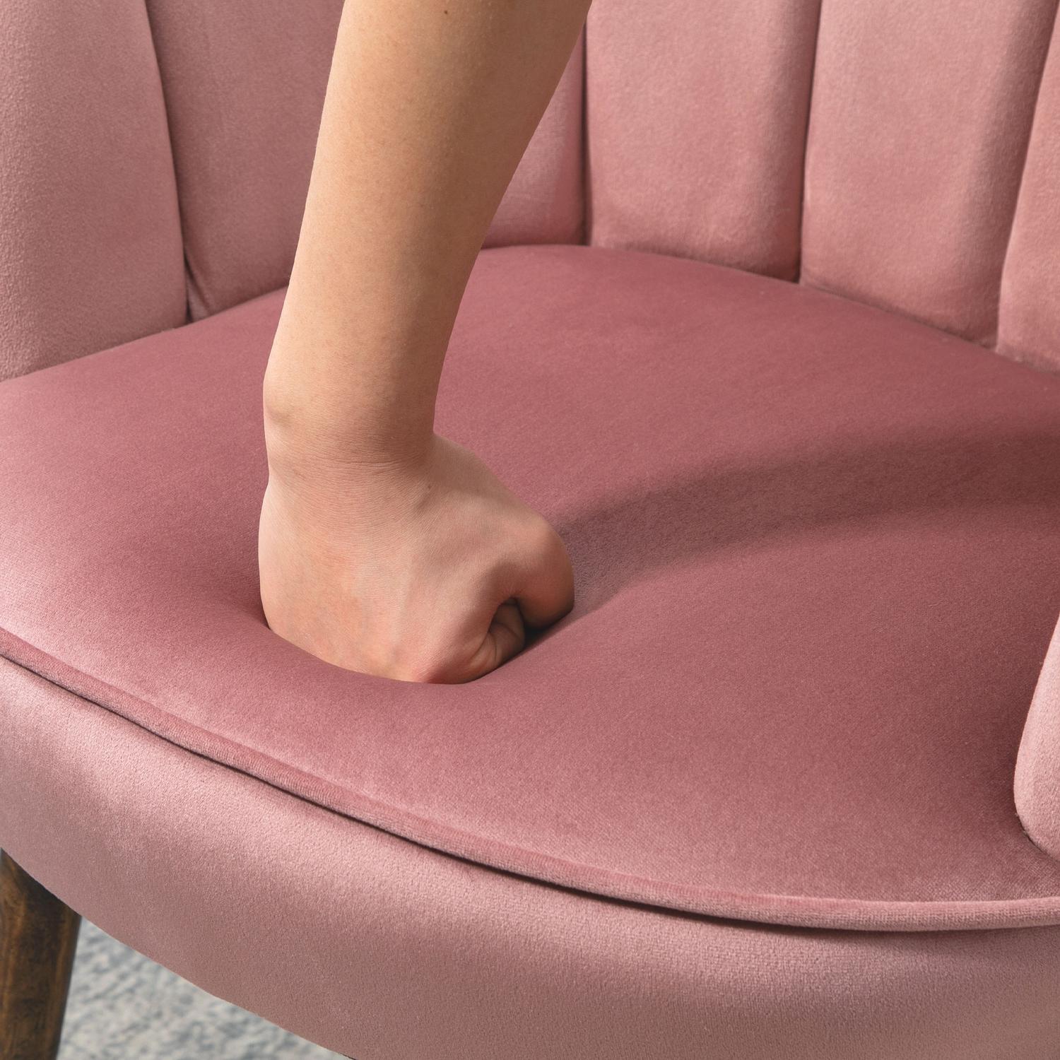 Rosa fåtölj med ryggstöd – polyester, gummiträ
