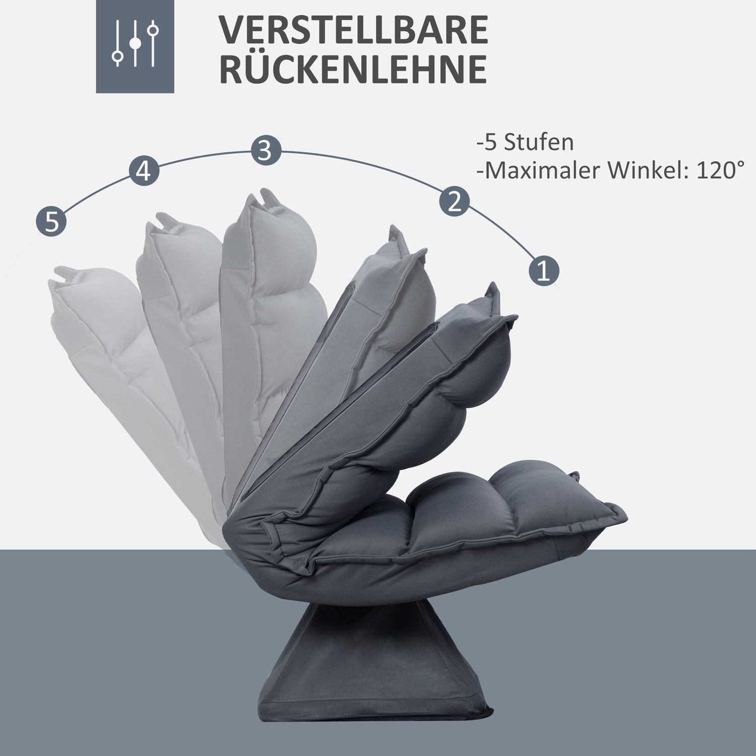 Roterande golvstol – 360° bas, justerbart ryggstöd, mörkgrå