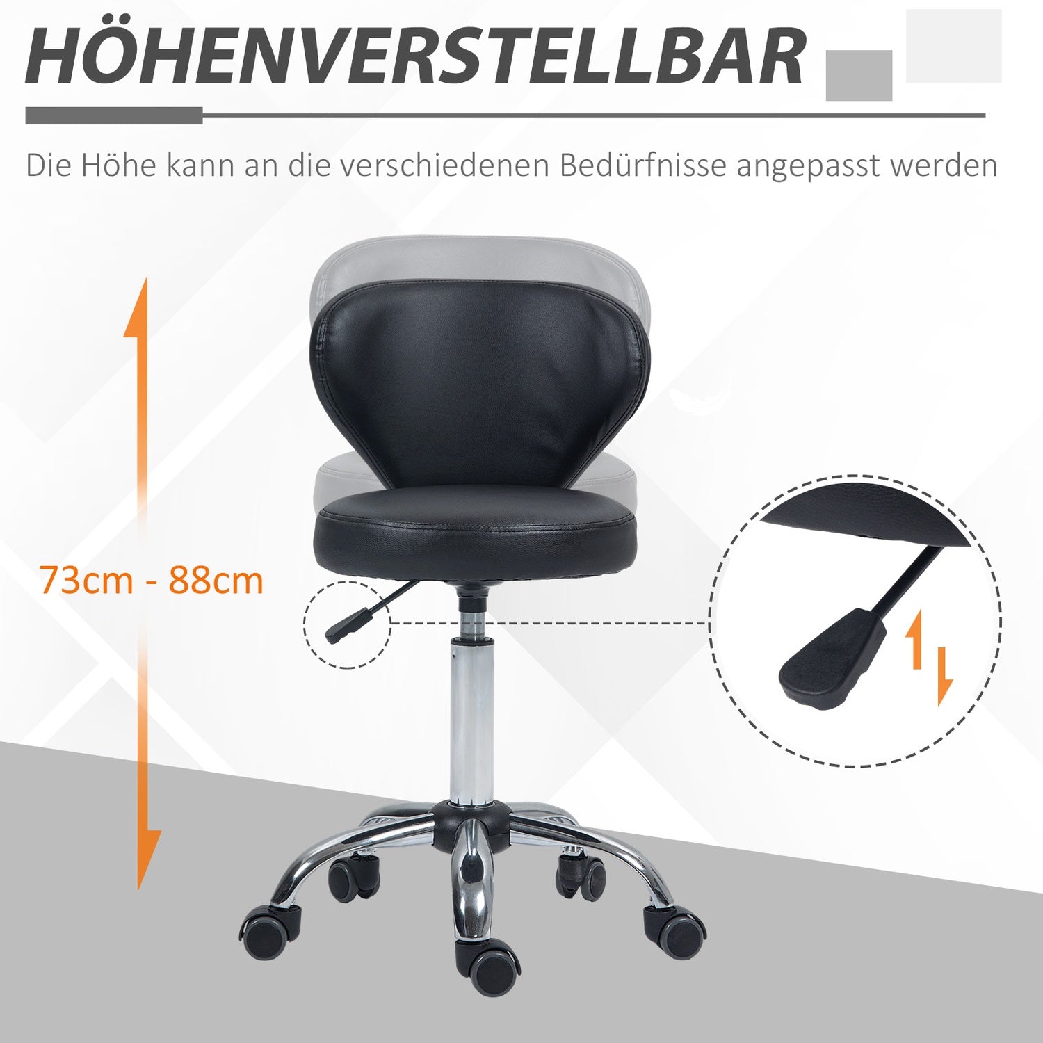 Roterande massagepall – justerbar ergonomisk sits, svart konstläder