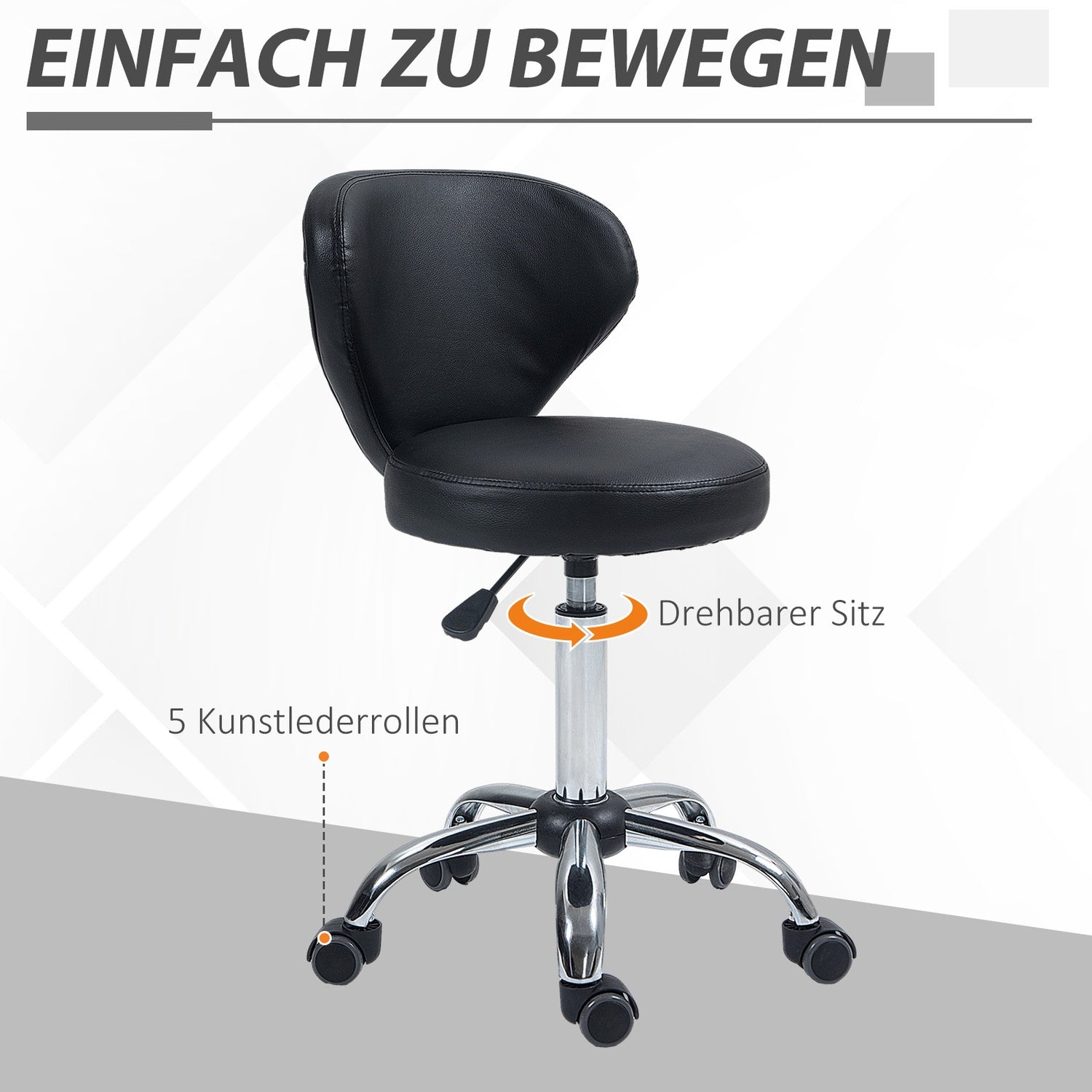 Roterande massagepall – justerbar ergonomisk sits, svart konstläder