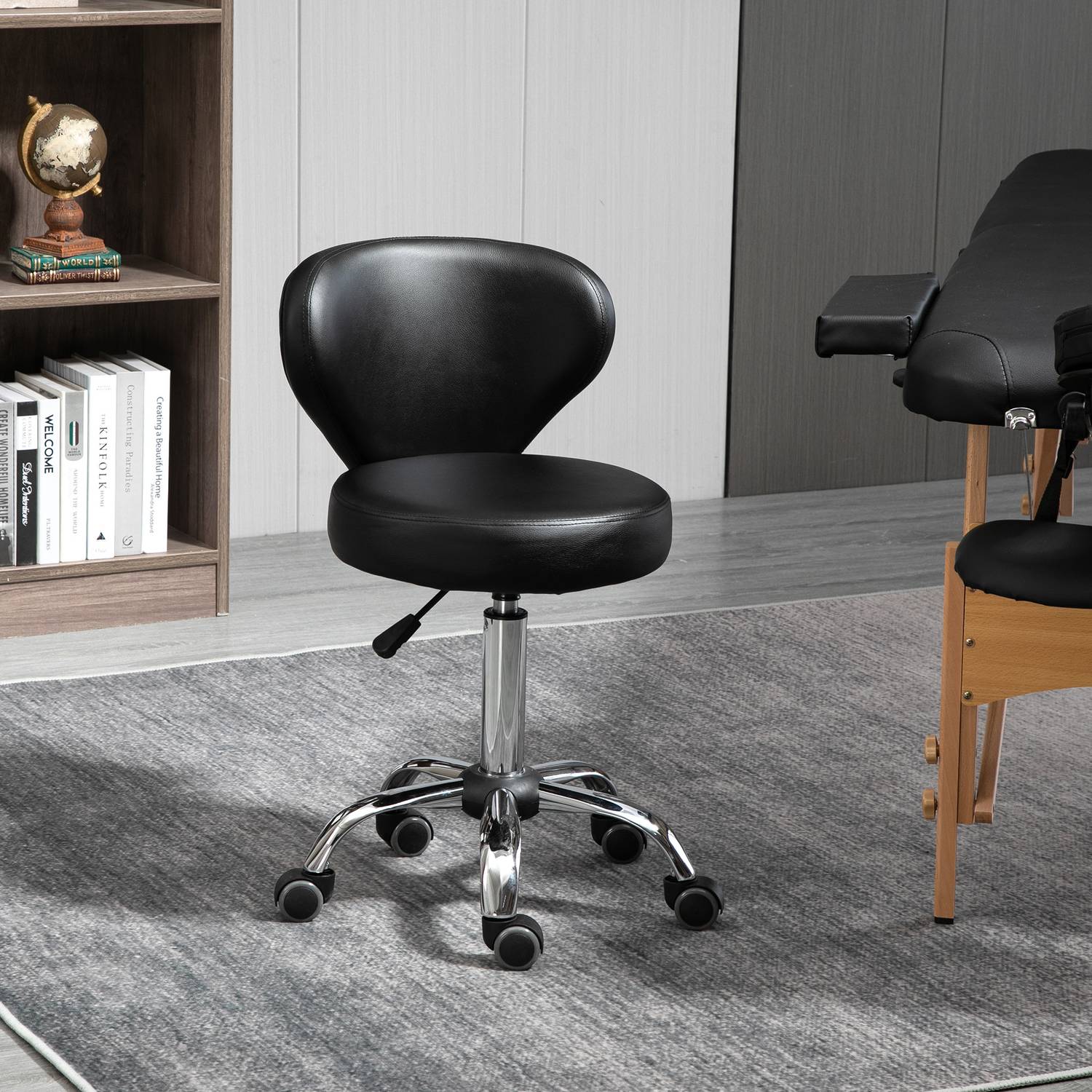 Roterande massagepall – justerbar ergonomisk sits, svart konstläder