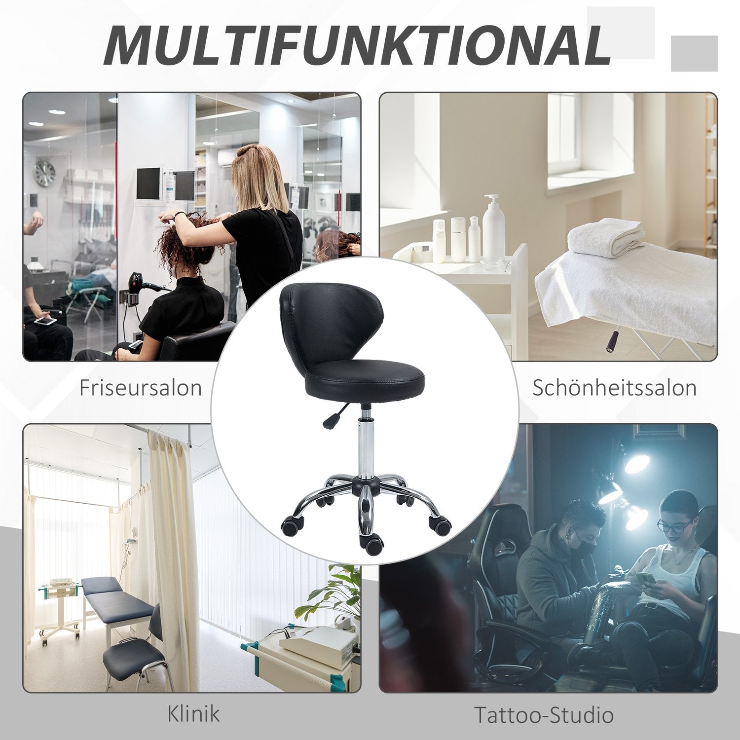 Roterande massagepall – justerbar ergonomisk sits, svart konstläder