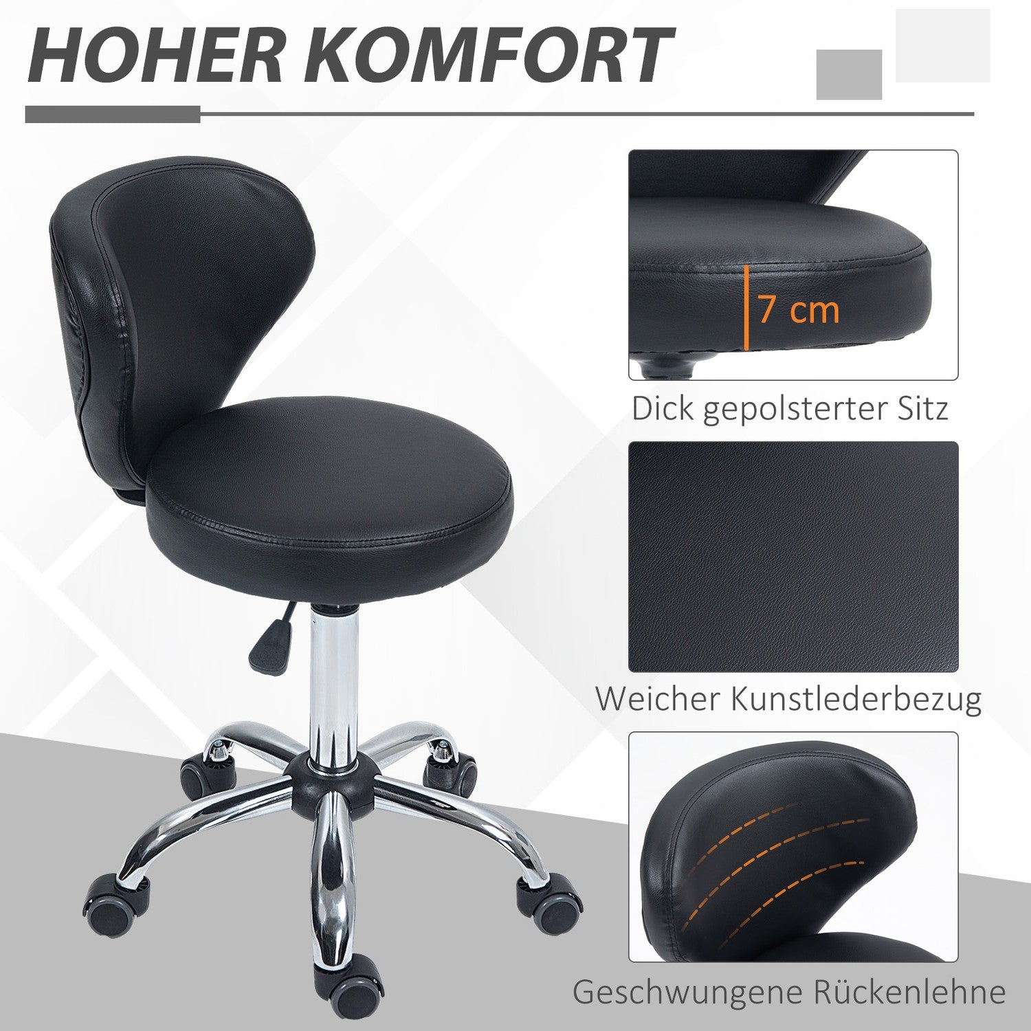 Roterande massagepall – justerbar ergonomisk sits, svart konstläder