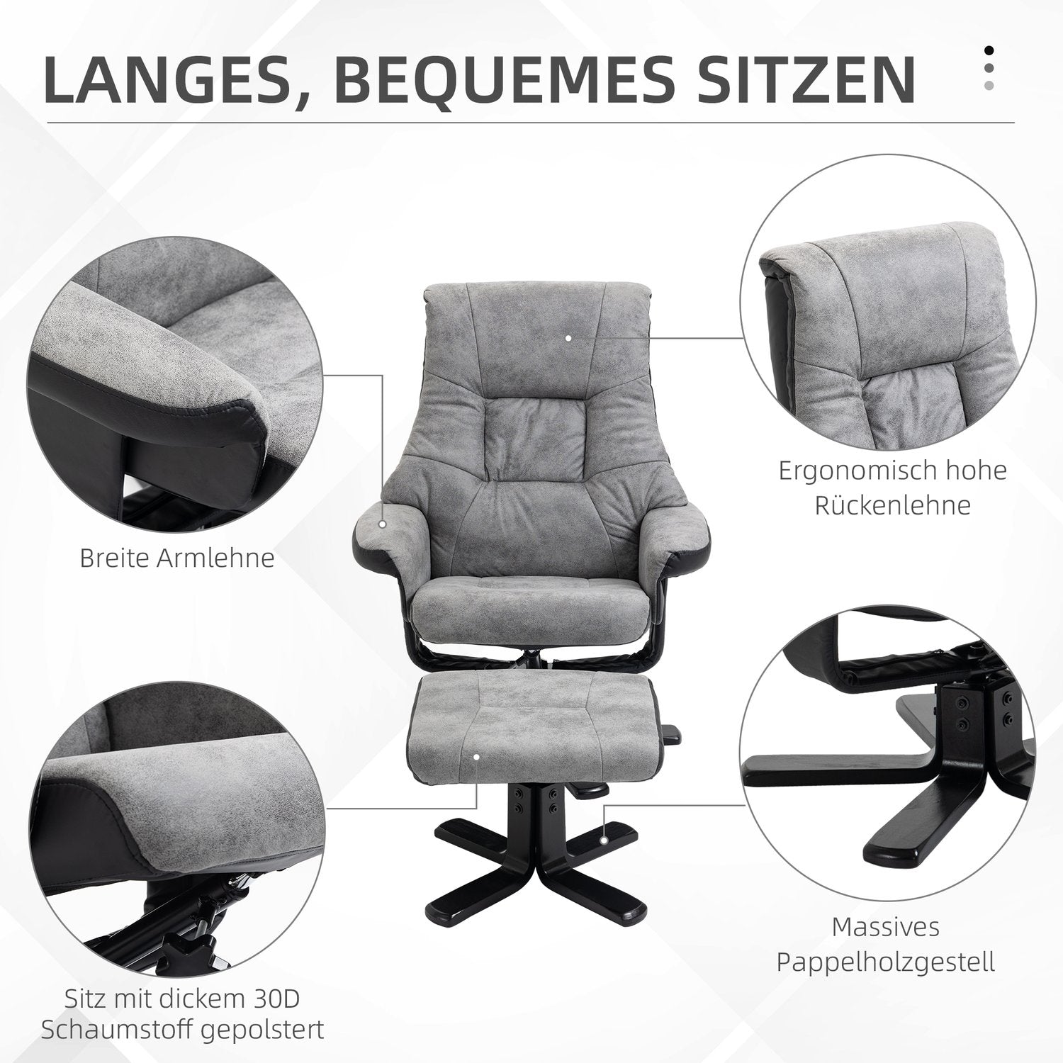 Roterande vilstol med pall, mikrofibergrå