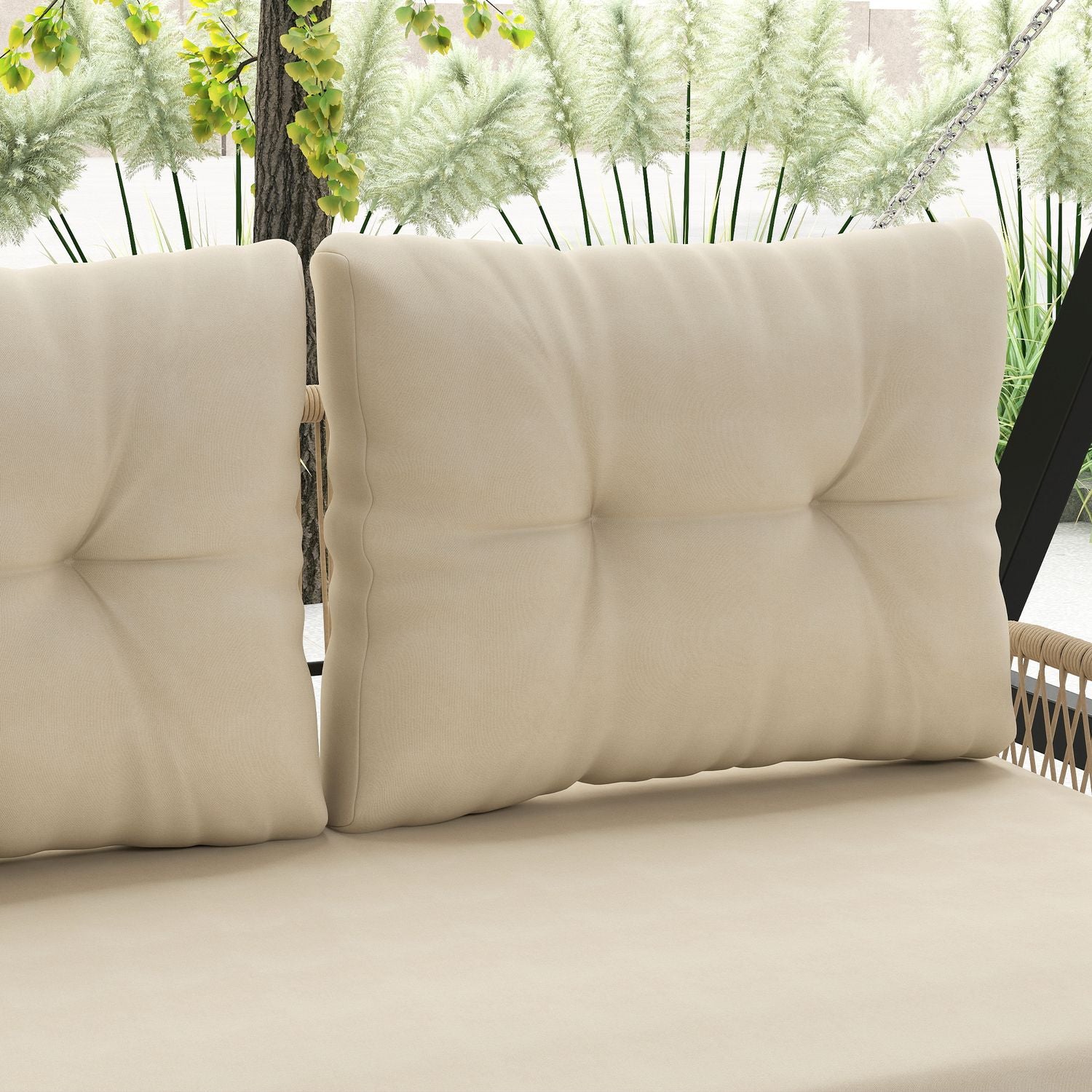 Rotting 2-sits trädgårdsgunga med kuddar, beige