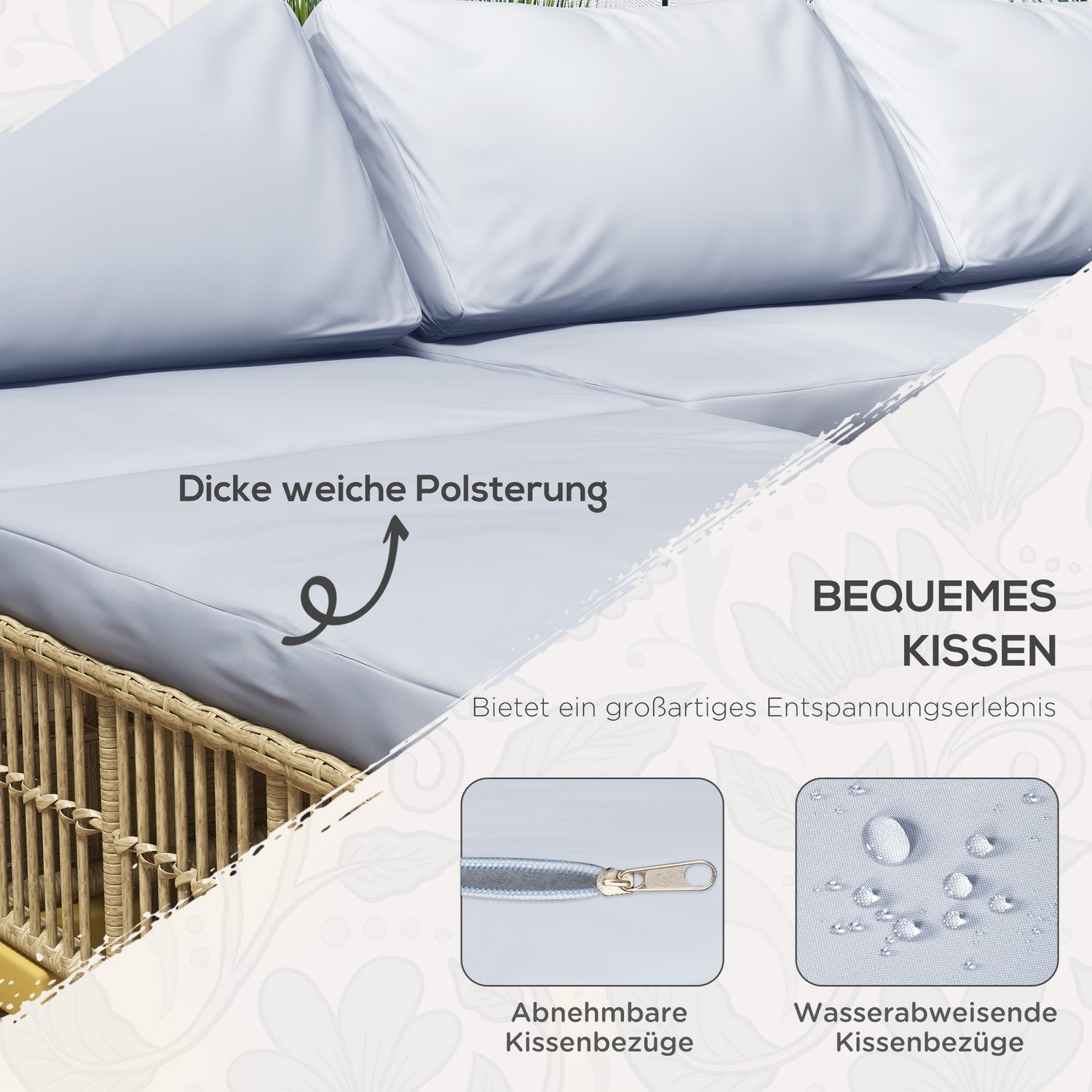 Rotting 5-delad trädgårdsmöbelset med kuddar, ljusgrå