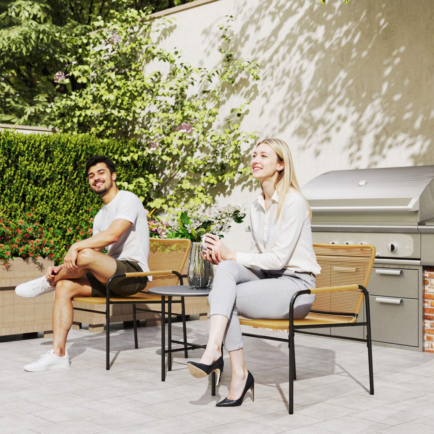 Rotting bistroset – 2 stolar & bord, trädgård/uteplats, gul