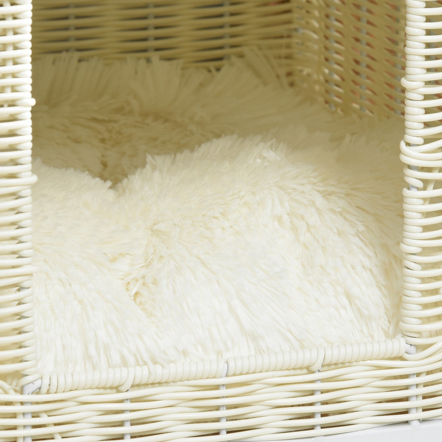 Rottingkattgrotta med kudde – naturlig, beige, vit