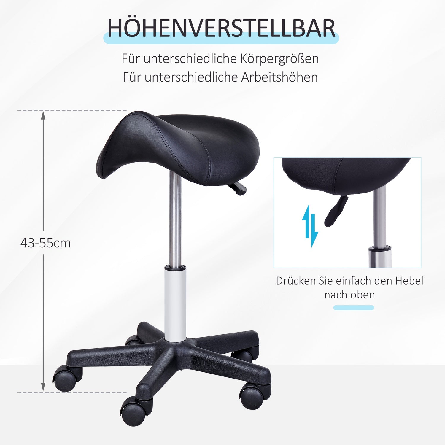 Höjdjusterbar svängbar arbetspall, konstläder, svart