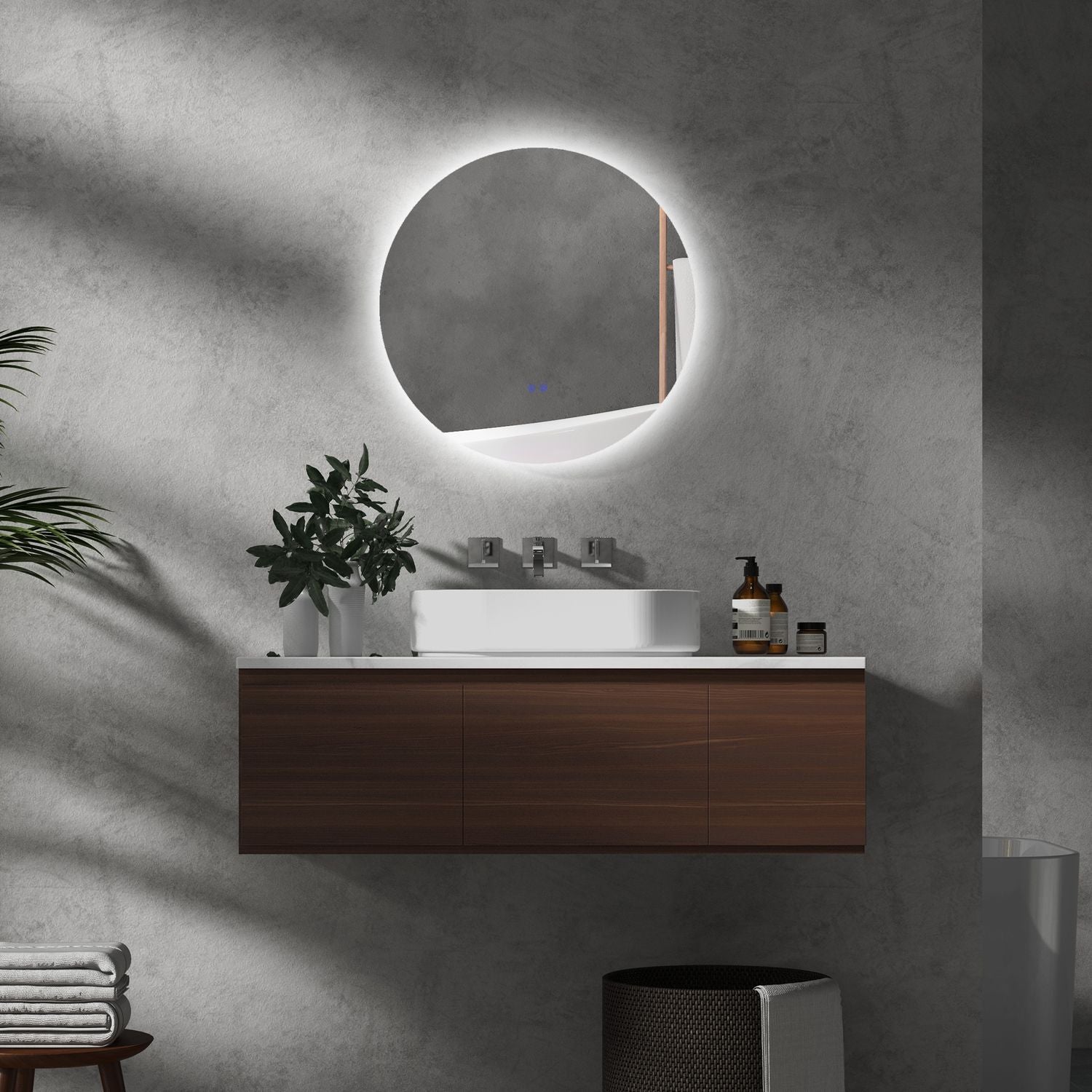 Rund LED Badrumsspegel, Touch Switch, Anti-Imma, 3 ljusfärger