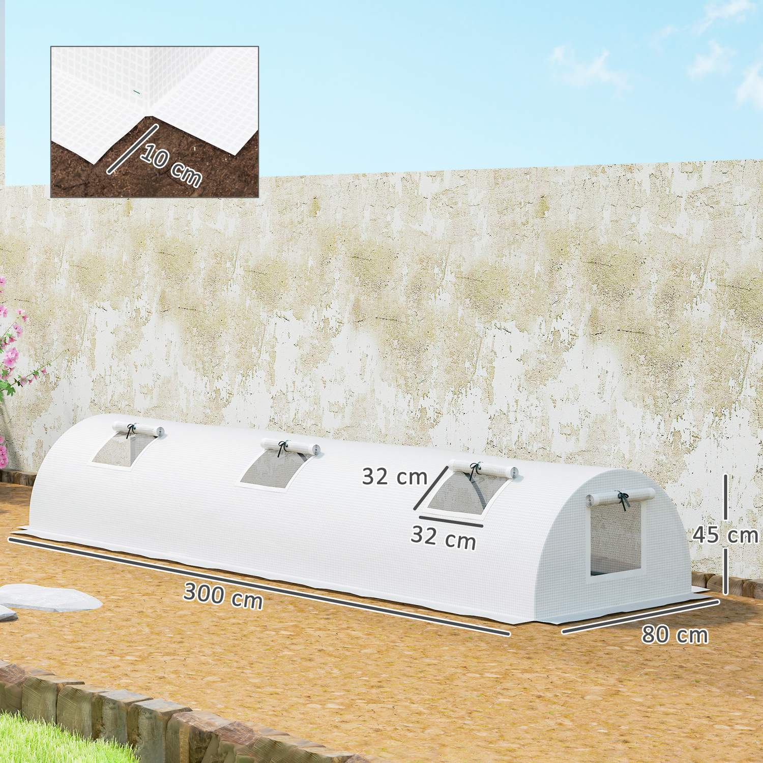 Runda taktomatväxthus, UV-skyddat, 300x80x45 cm