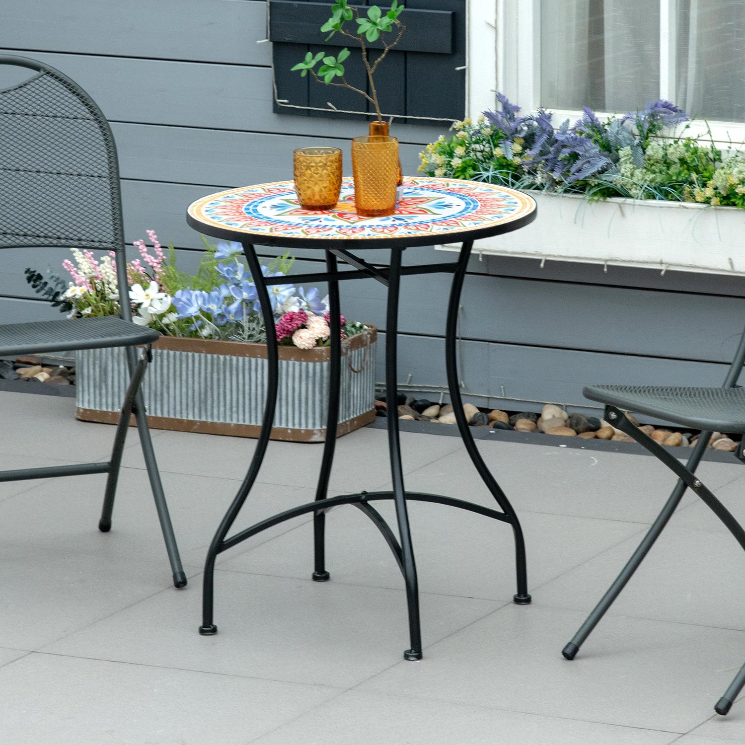 Runt Mosaic Garden Bistrobord – Keramikskiva, Ø60 cm
