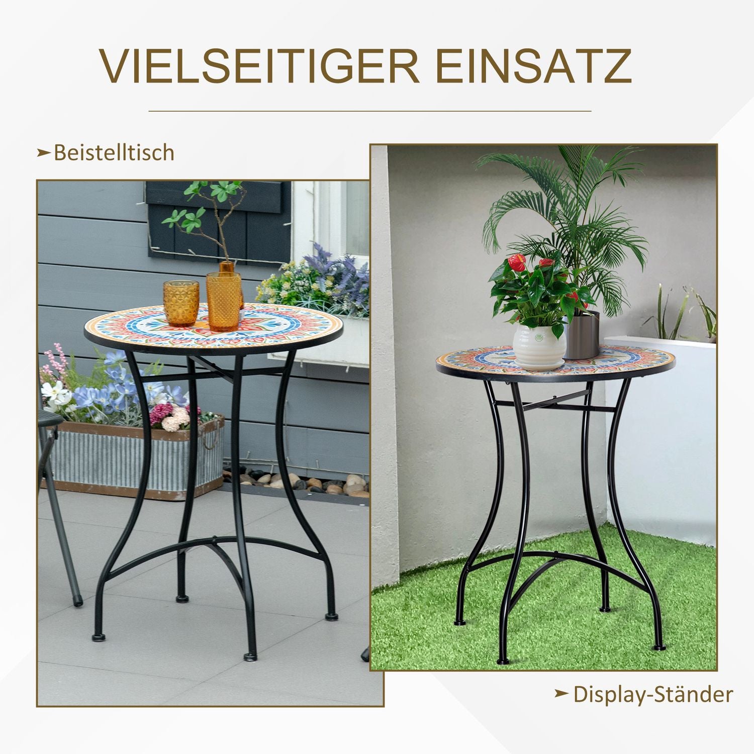 Runt Mosaic Garden Bistrobord – Keramikskiva, Ø60 cm