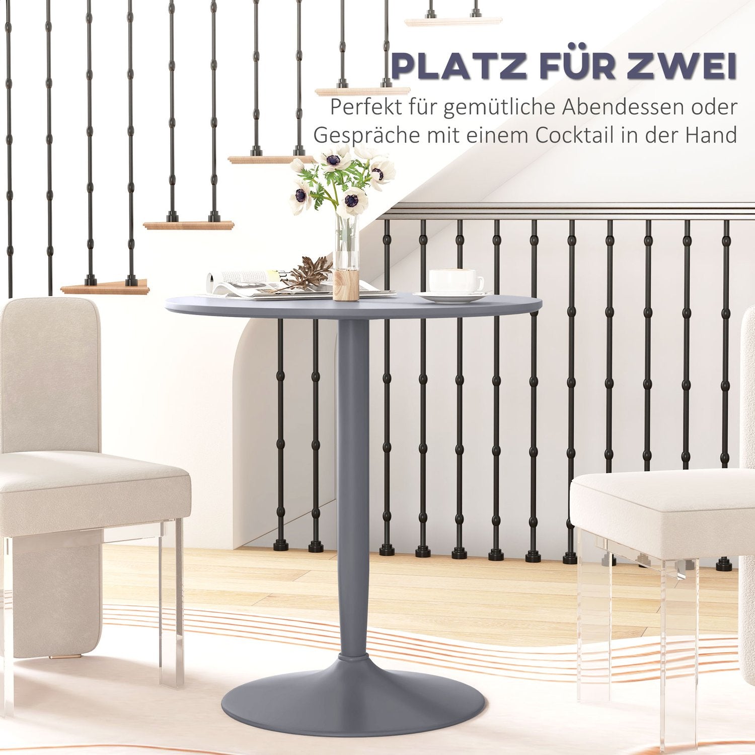 Runt grått matbord för 2 – moderna ben i stål