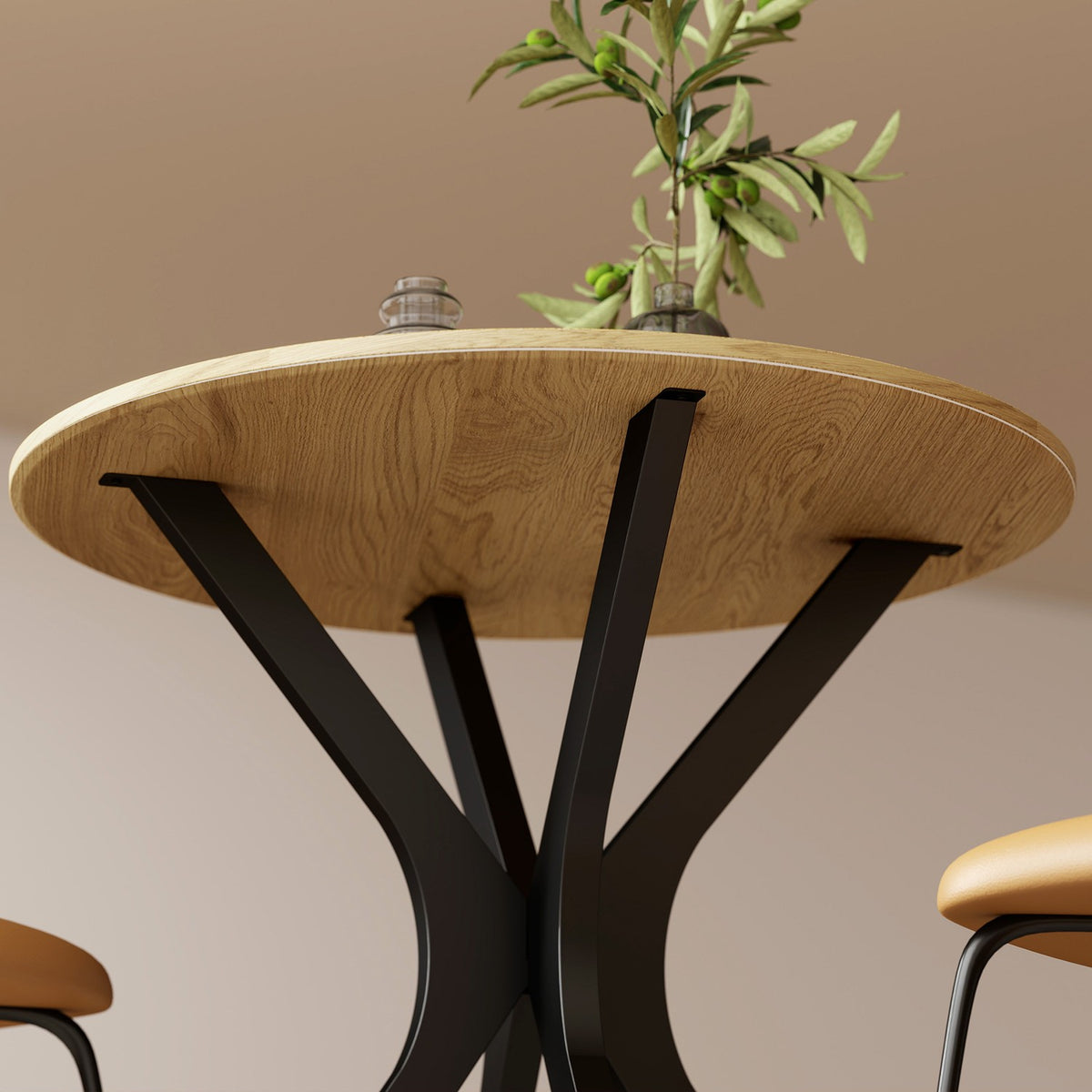 Runt matbord, modern design, 78x78x75 cm, naturligt trä