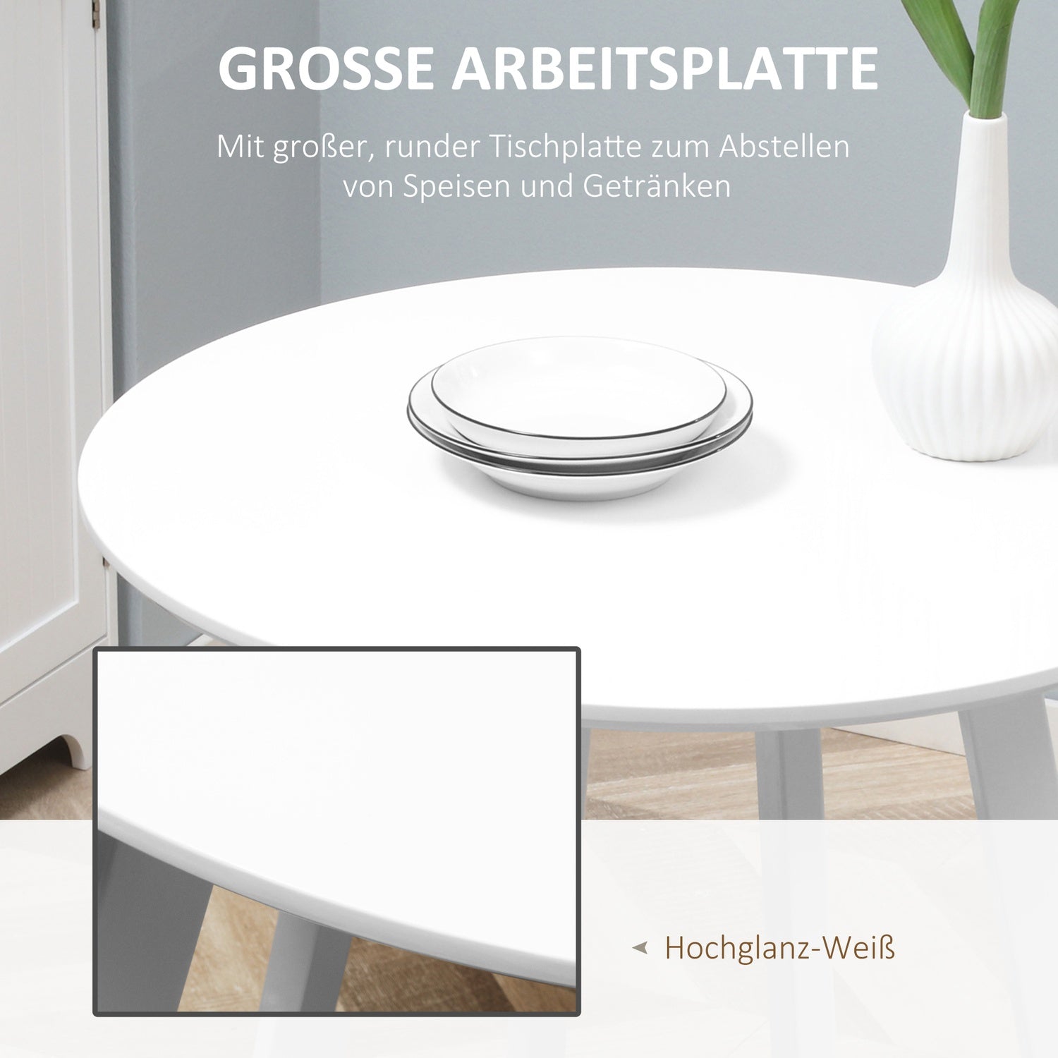 Runt matbord, vitt, fasade ben, 72 cm