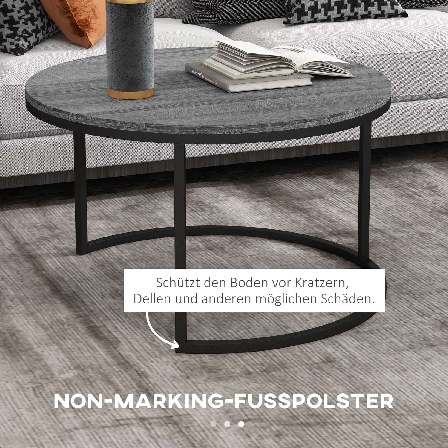 Runda häckande soffbord, set om 2, svart träfinish