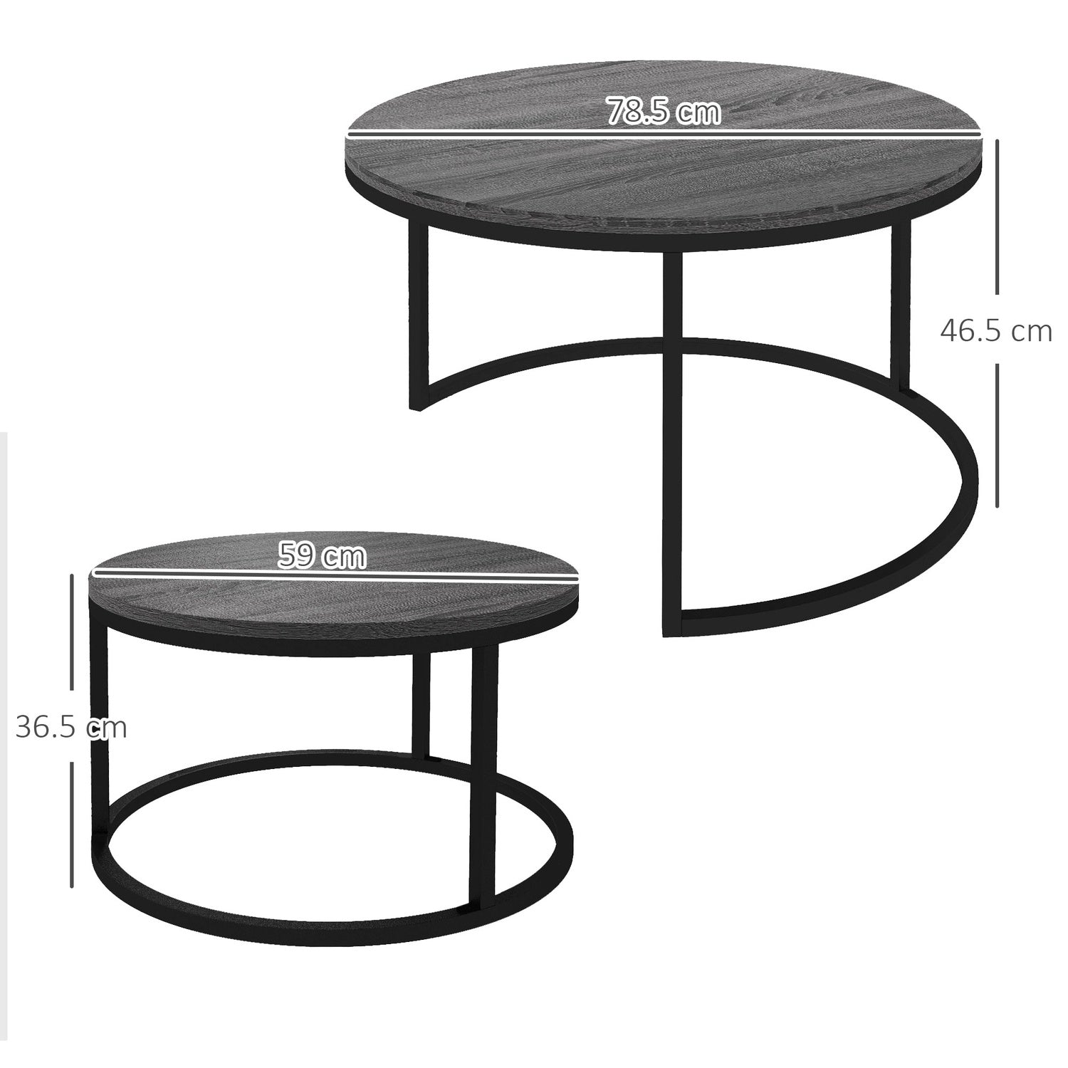 Runda häckande soffbord, set om 2, svart träfinish