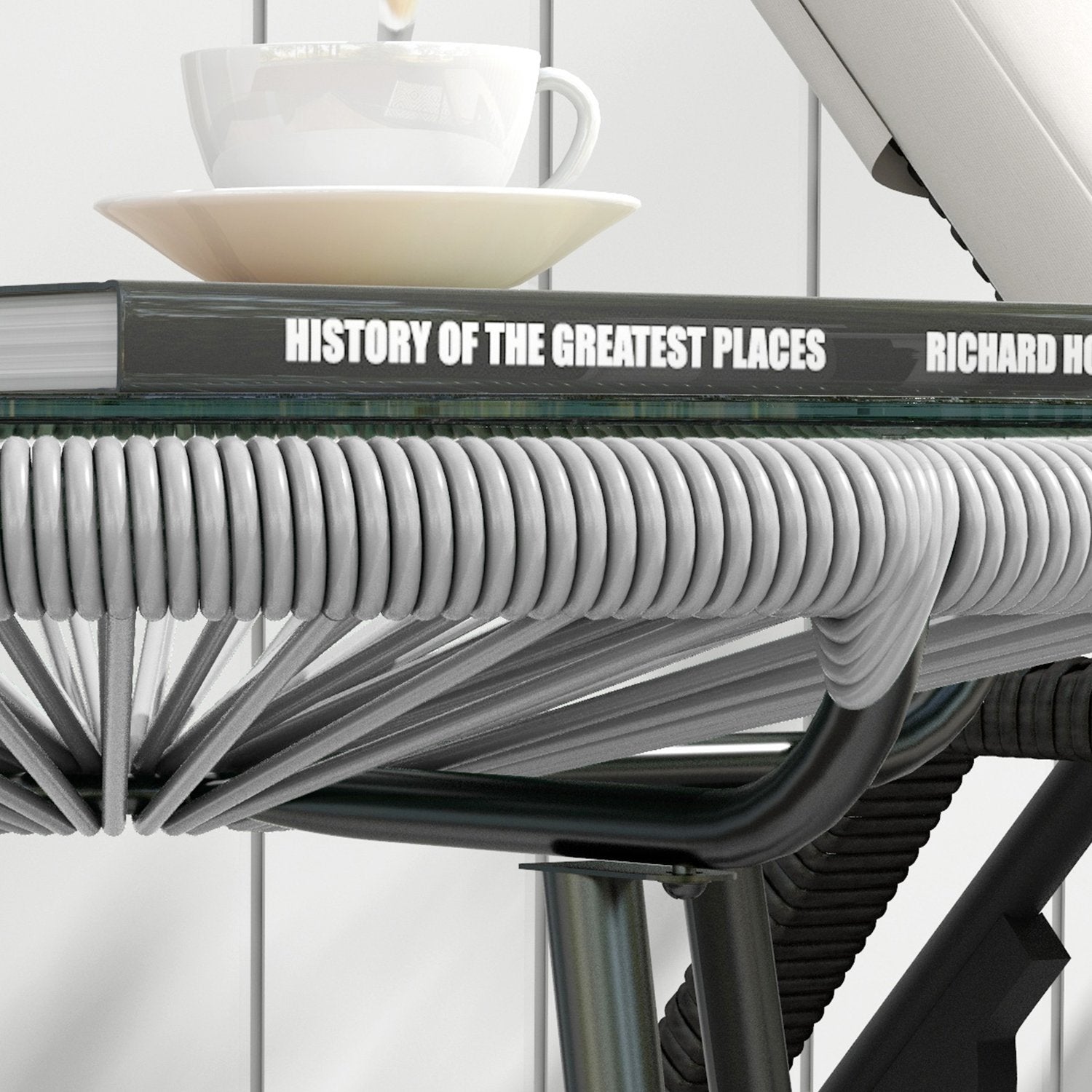 Runt soffbord i rotting – Glasskiva, 50x50x50cm, svart/grå