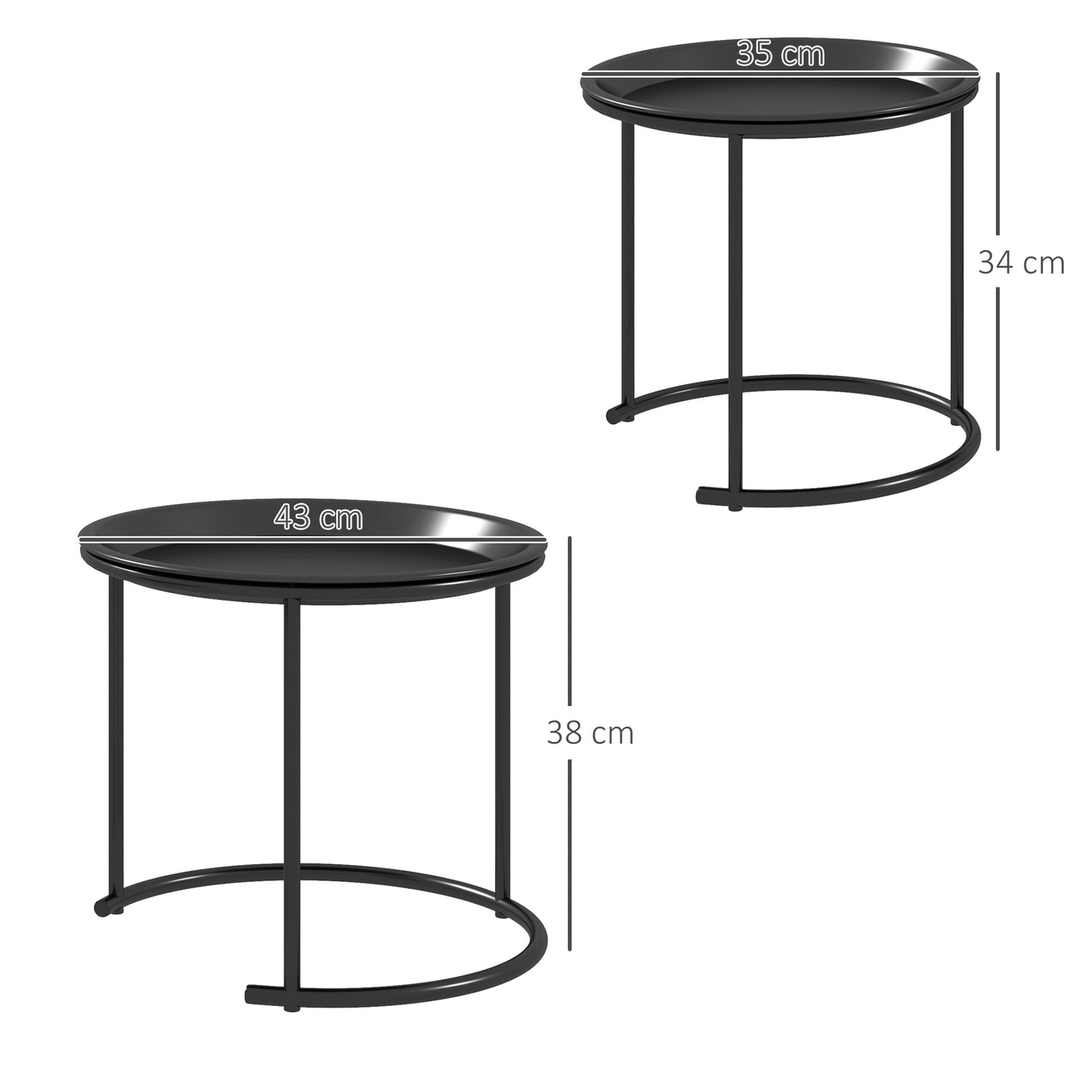 Sada kulatých konferenčních stolků, stohovatelná ocel, Ø43/35 cm, černá