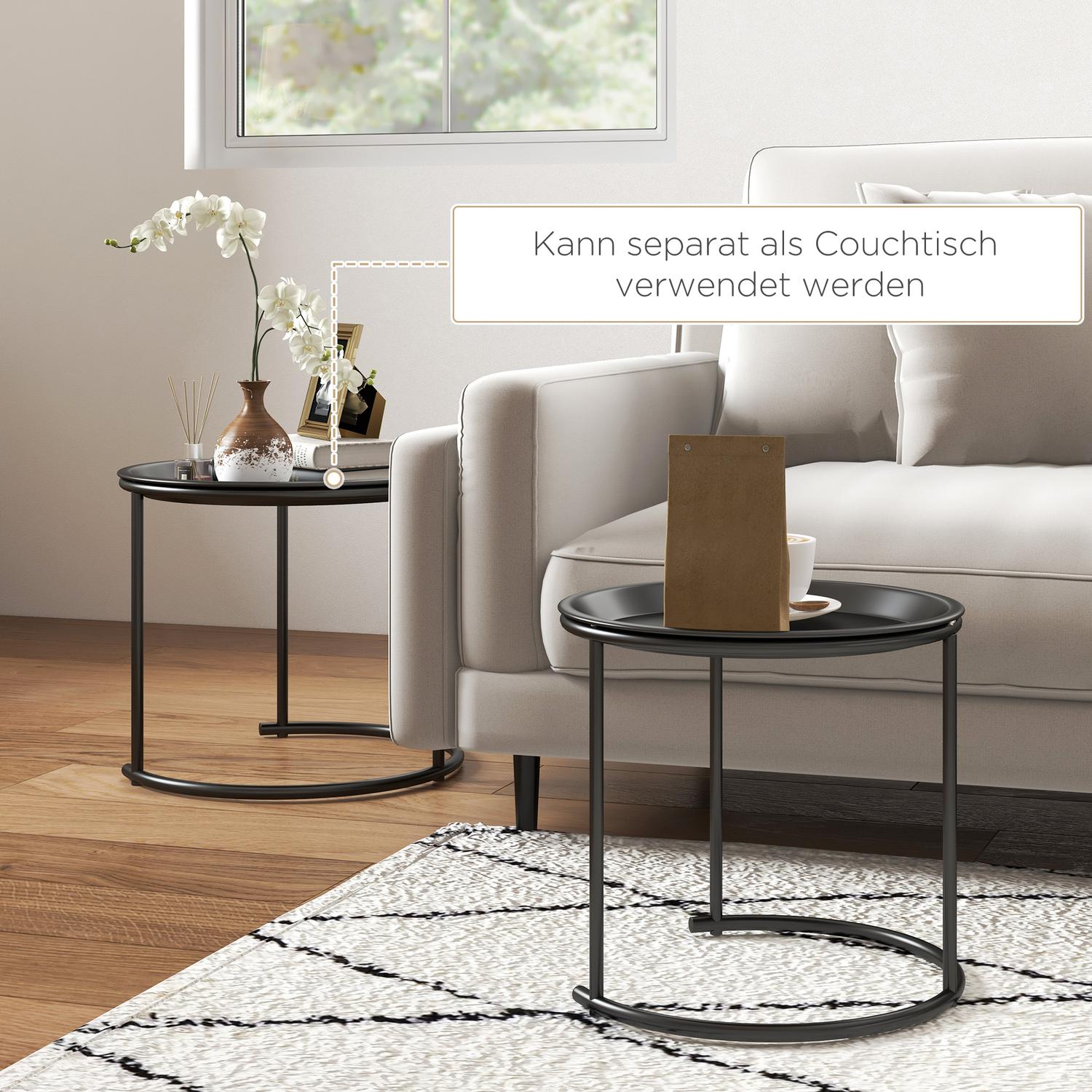 Sada kulatých konferenčních stolků, stohovatelná ocel, Ø43/35 cm, černá