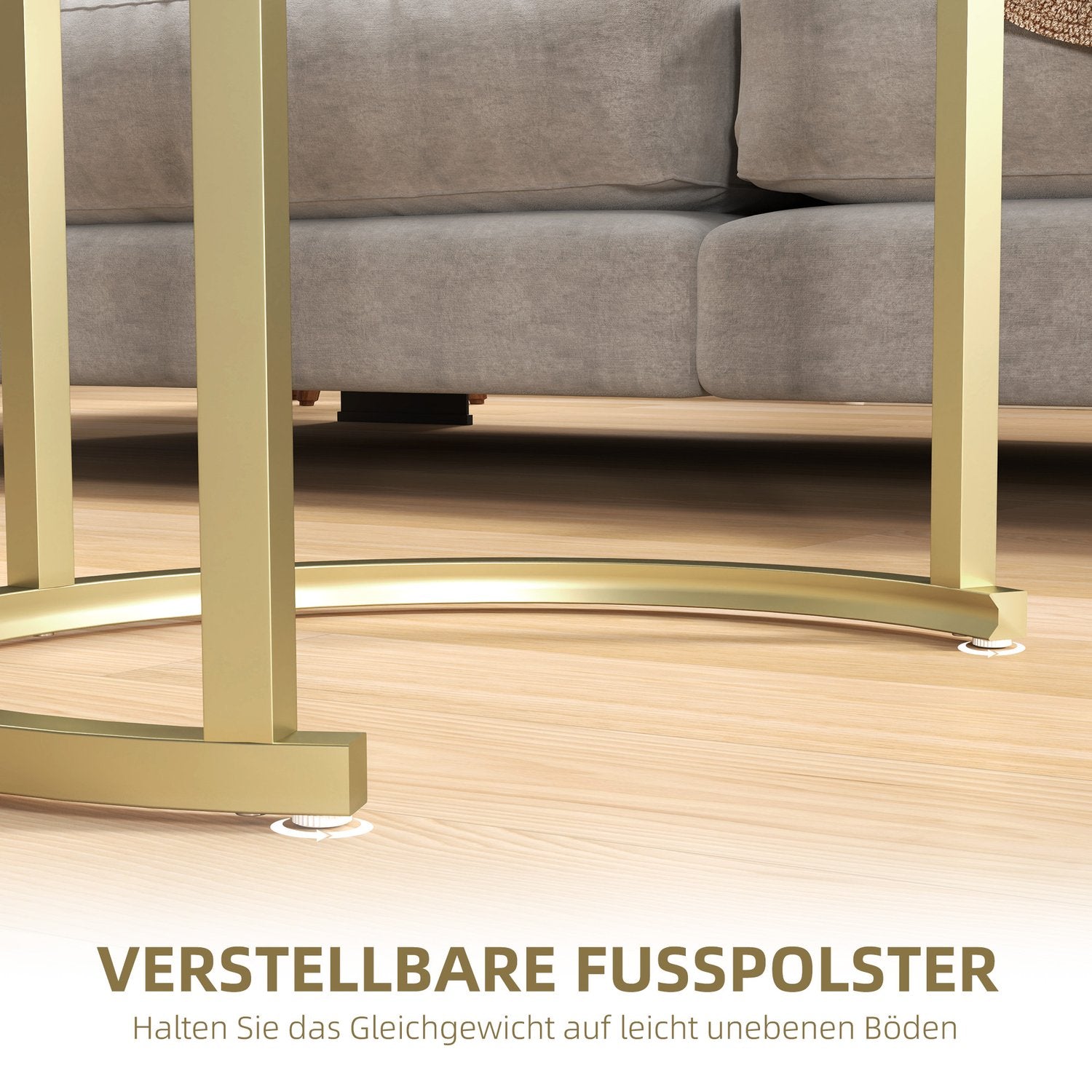 Runt soffbordsset om 2 st, stapelbar stålstomme, guld