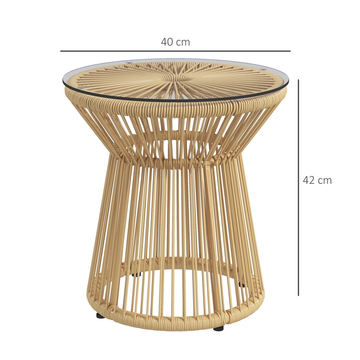 Runt uteplatsbord – Glasskiva, metalltrumdesign