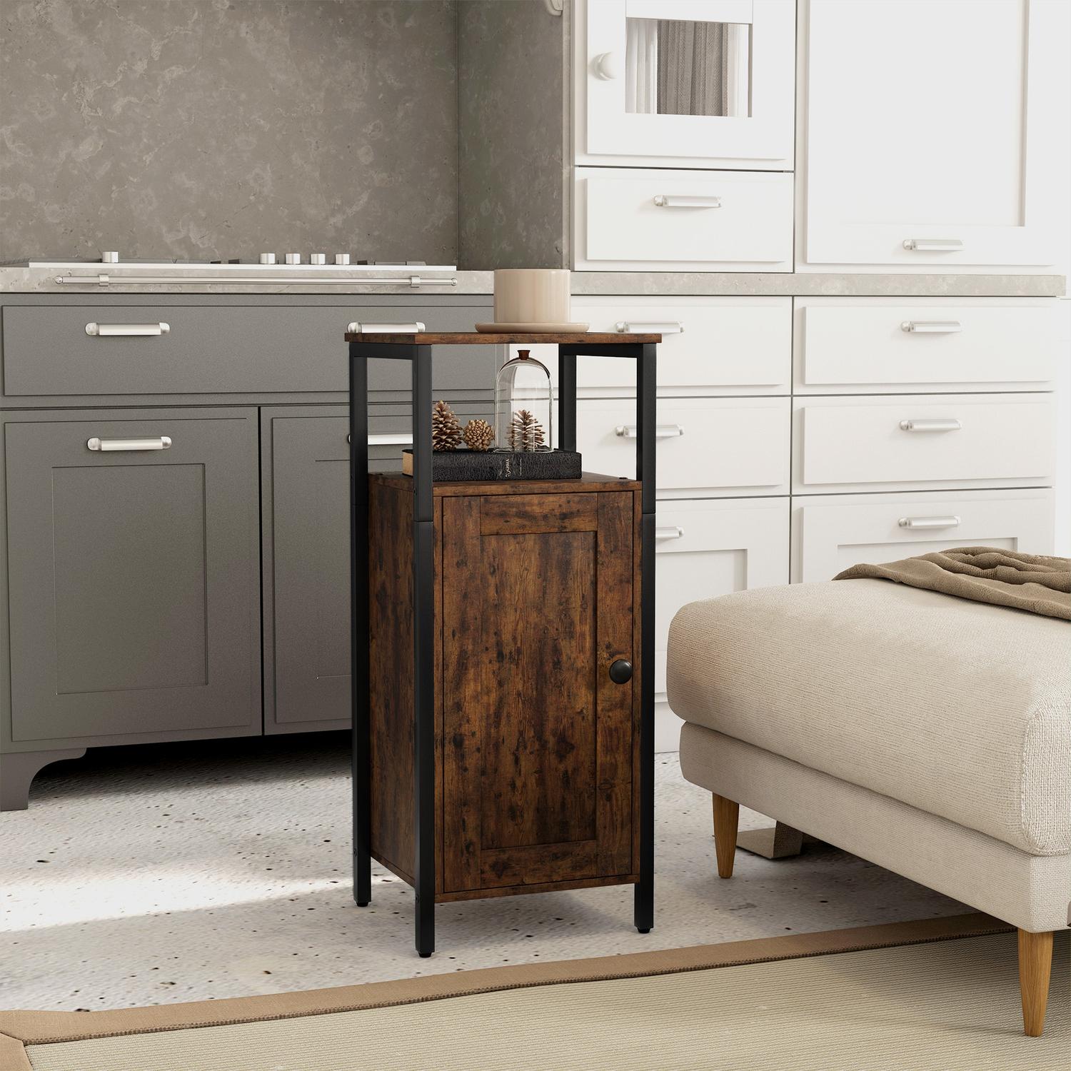 Rustikt brunt industrisoffbord, justerbar hylla