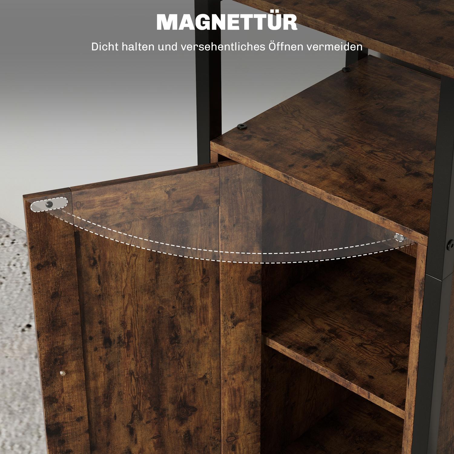 Rustikt brunt industrisoffbord, justerbar hylla