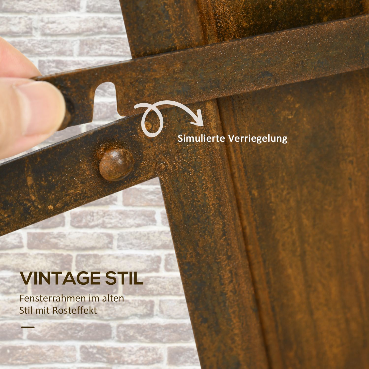 Rustikt brunt järnfönster, patinafinish, 55x80 cm