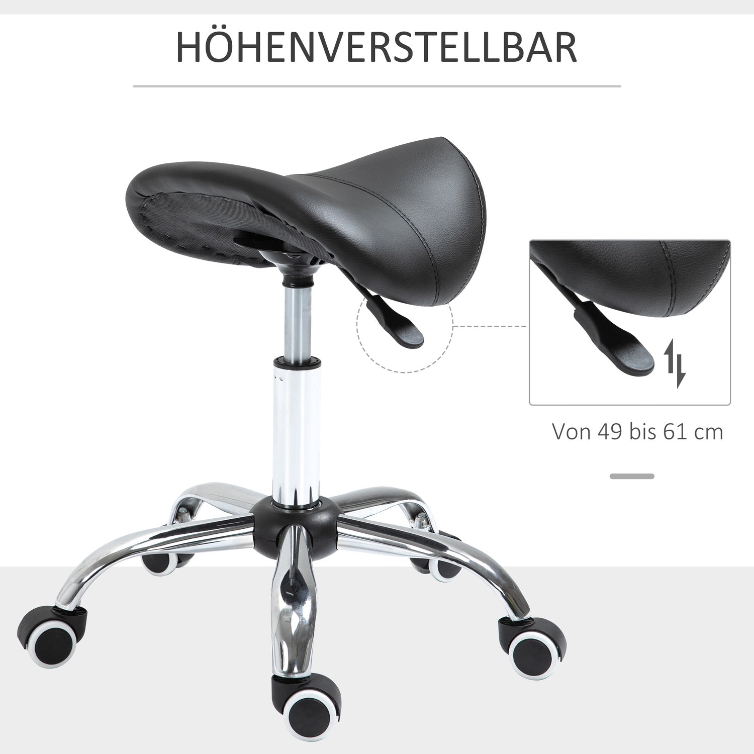 Höjdjusterbar svängbar rullande vadderad arbetspall