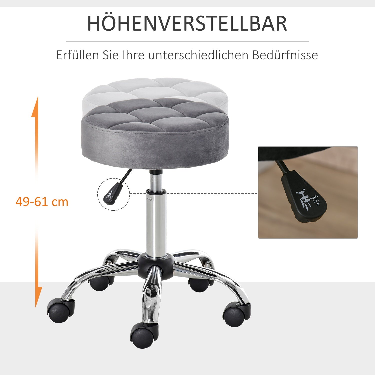 Salongstol Rolling Pall, Velvet Touch, Justerbar höjd, Grå