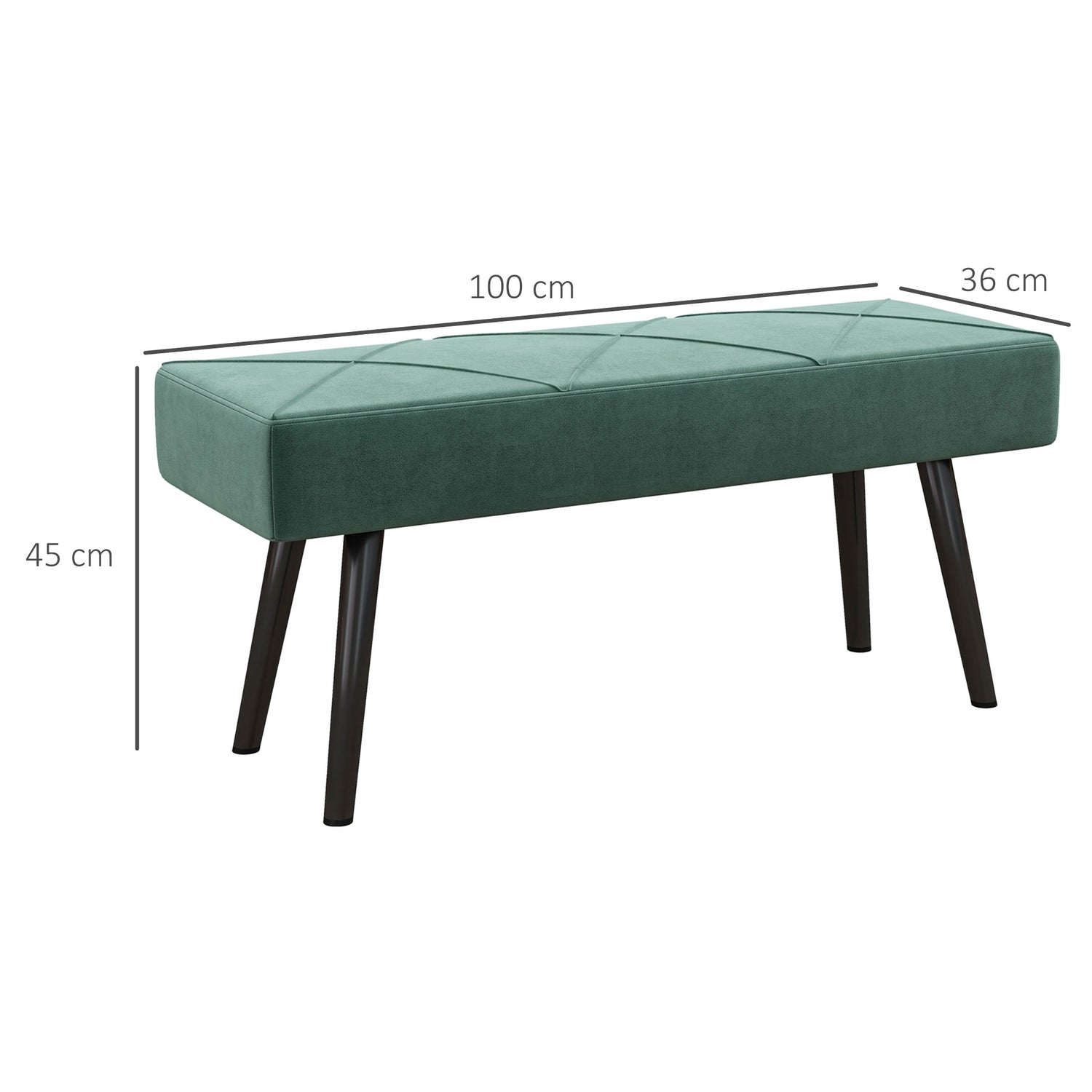 Sammetsklädd bänk, X-mönster, 100x36x45 cm, grön
