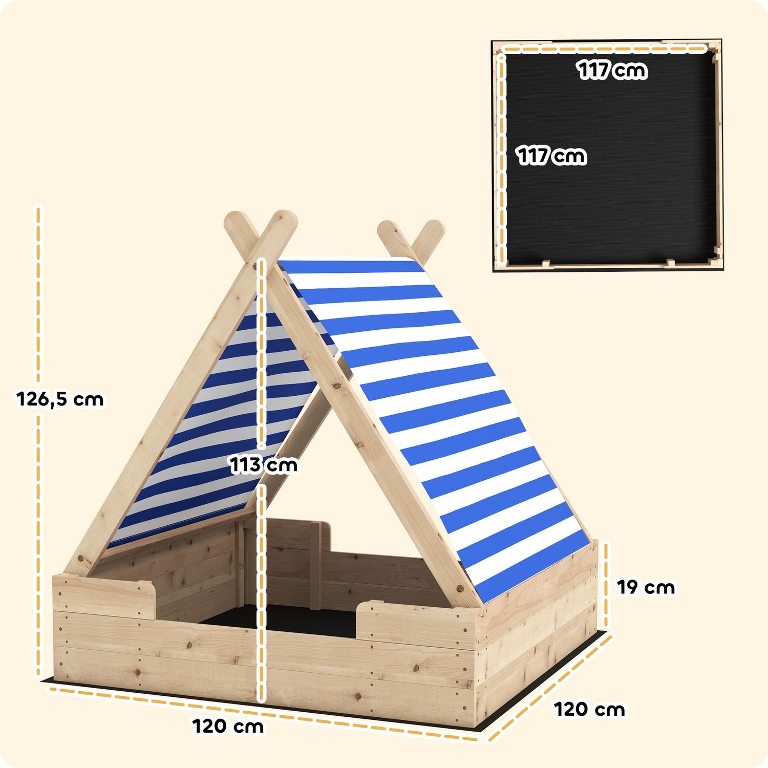 Träsandlåda med kapell och underlag, 120 cm