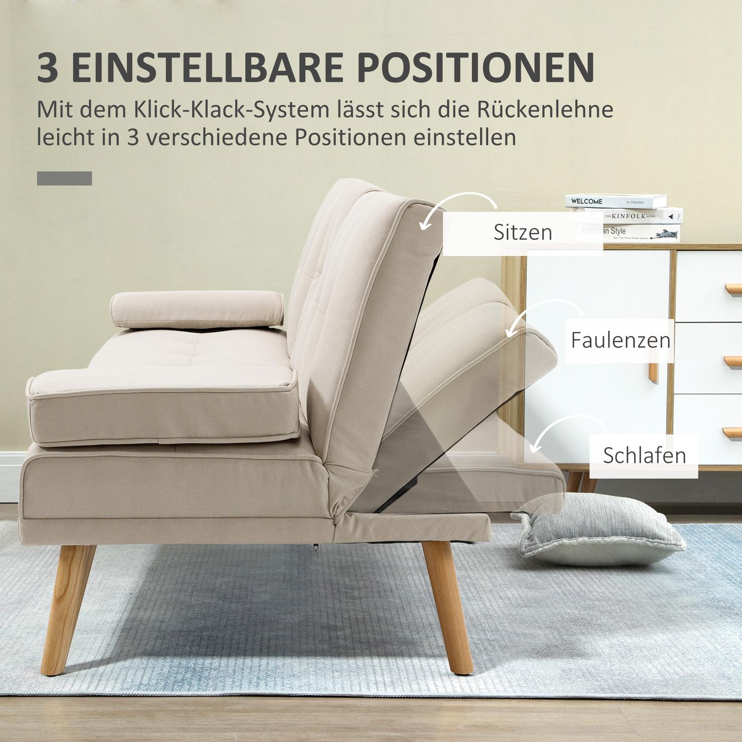 Scandi Design Linne-Look 3-sits bäddsoffa, med hopfällbart bord