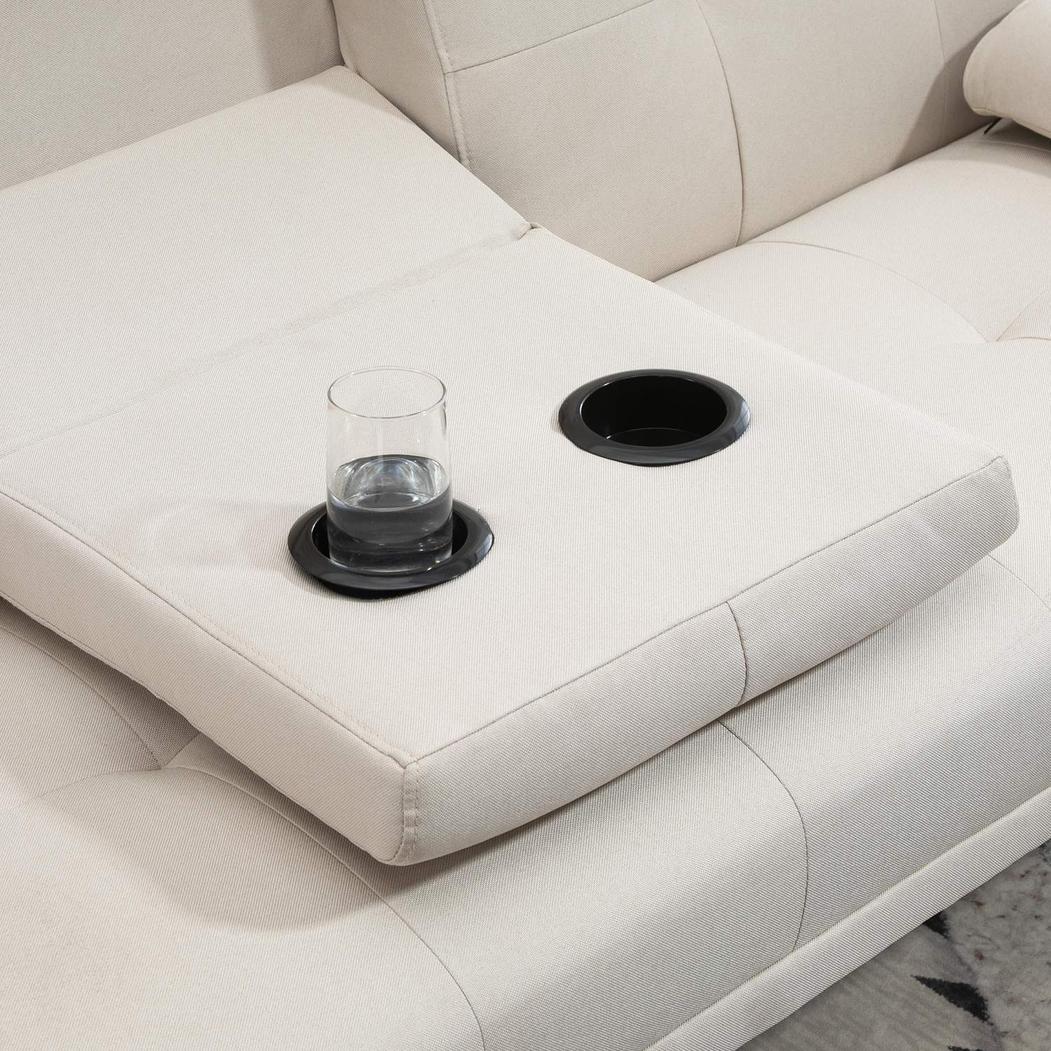 Scandi Design Linne-Look 3-sits bäddsoffa, med hopfällbart bord