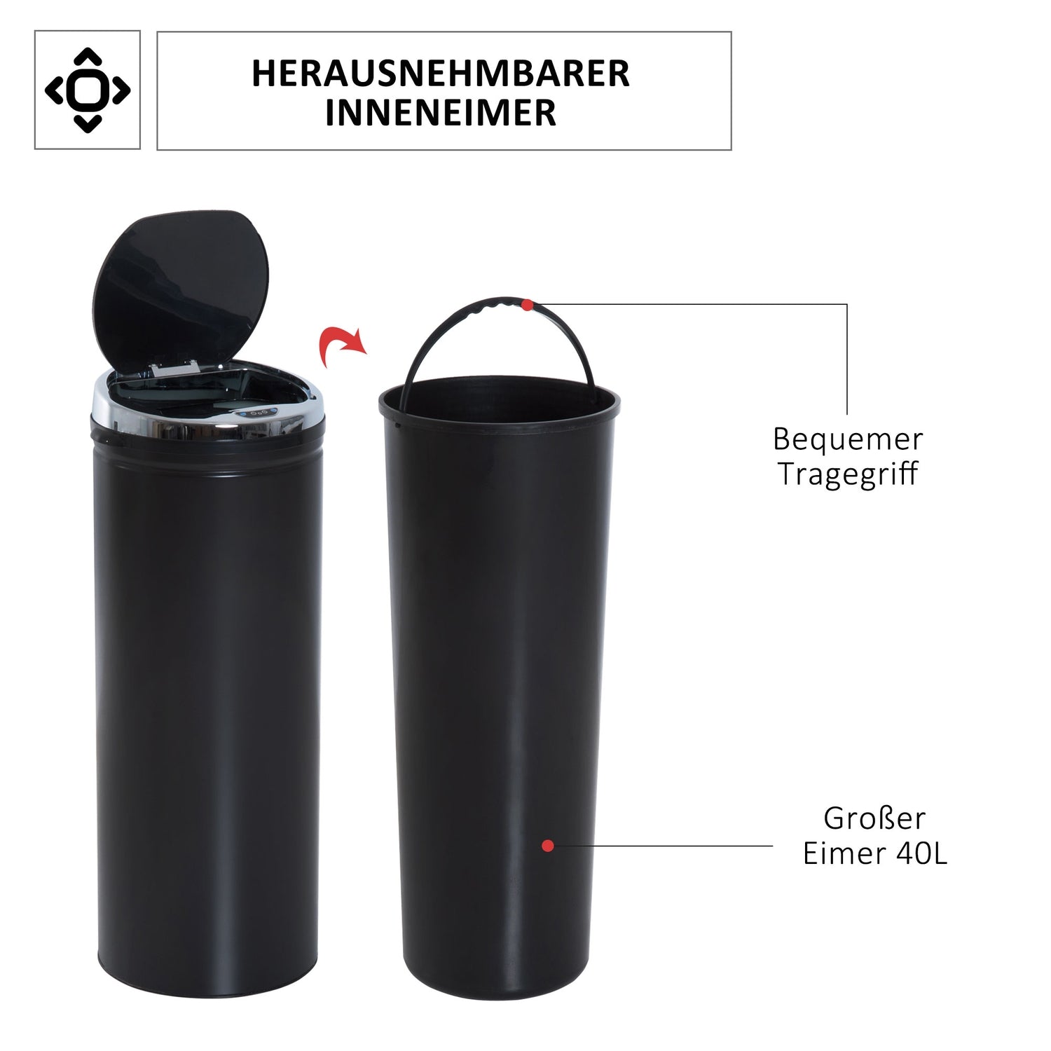 Automatisk sensor papperskorg, 50L, svart rostfritt stål