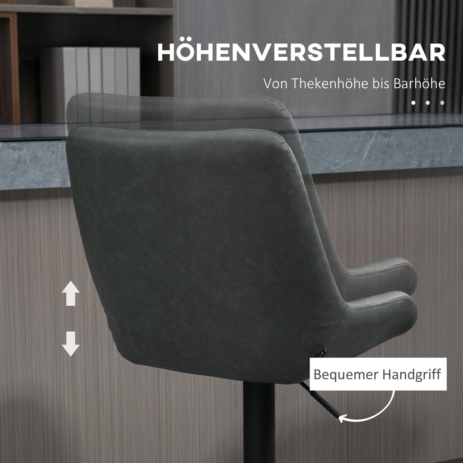 Höjdjusterbara barstolar, set om 2, mörkgrå konstläder