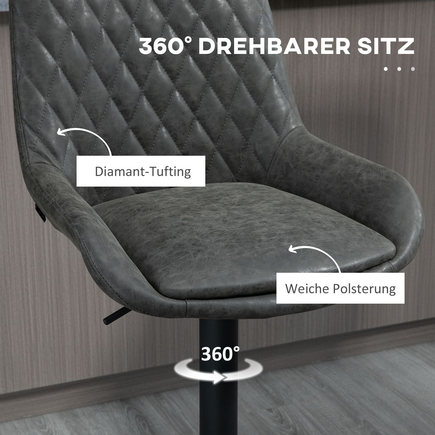 Höjdjusterbara barstolar, set om 2, mörkgrå konstläder