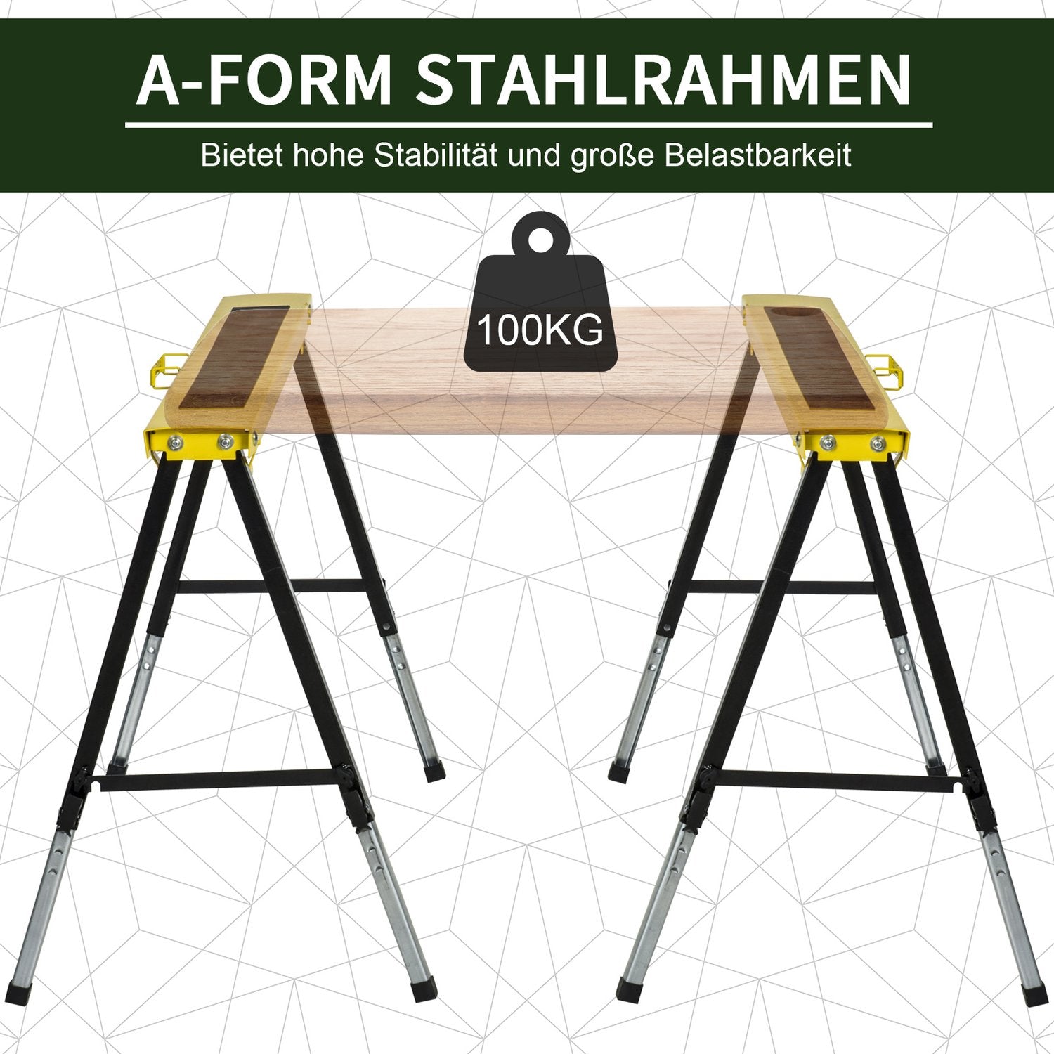Fällbart stålsåghästset, halkfri, justerbar höjd