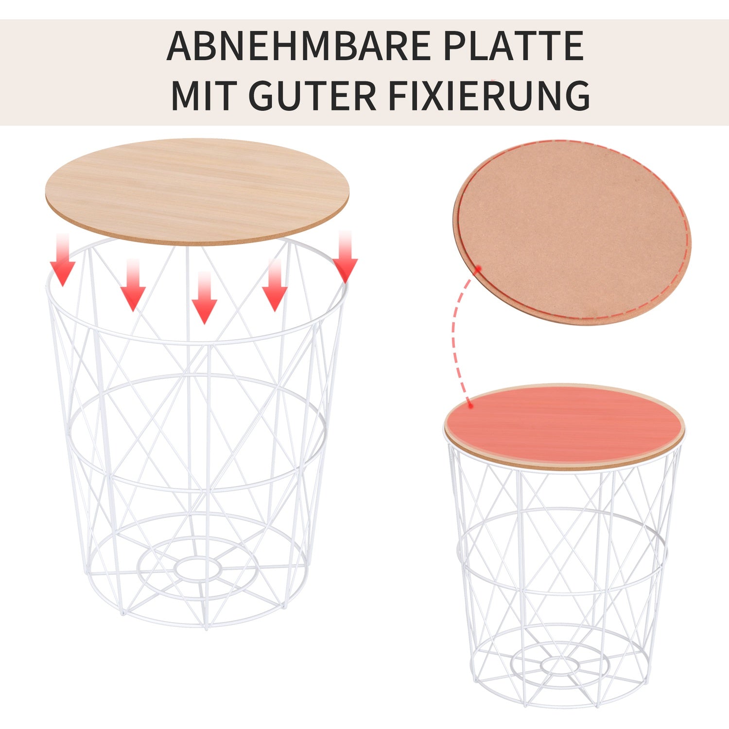 Set med 2 runda soffbord, naturlig & vit MDF, metall