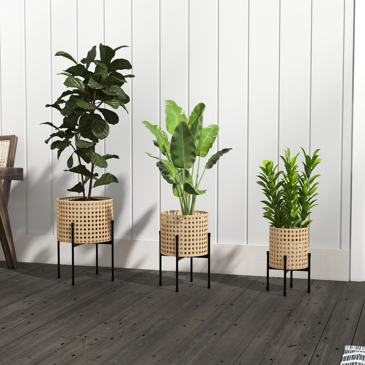 Guld Rotting-Look Plant Stand Set, inomhus/utomhus, 3-delat