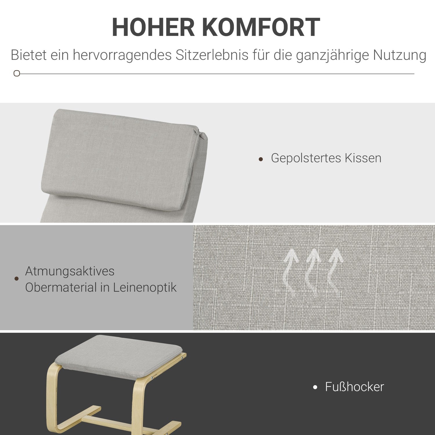 Loungestolar Set med pall - Linneöverdrag, ljusgrå