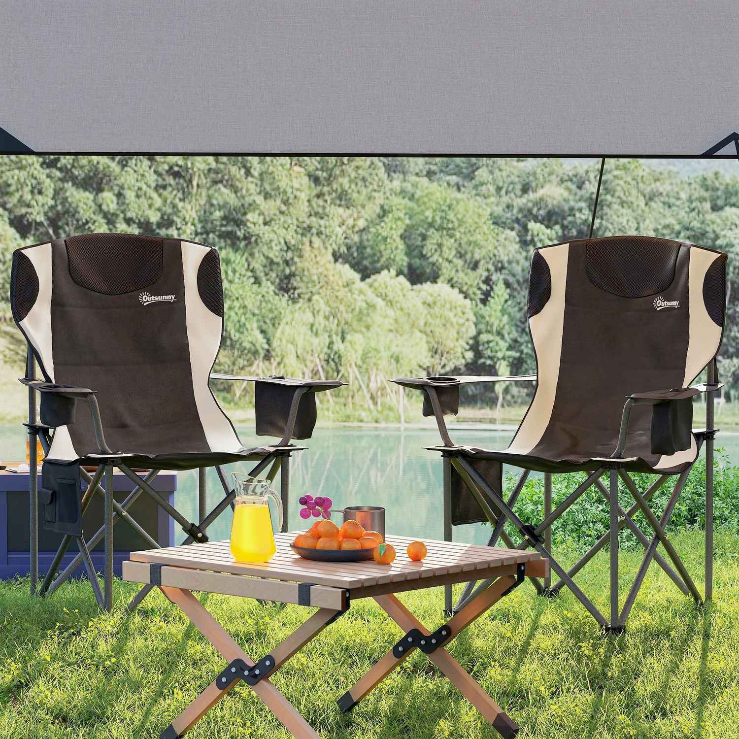 Fällbara campingstolar Set med armstöd & kylväska