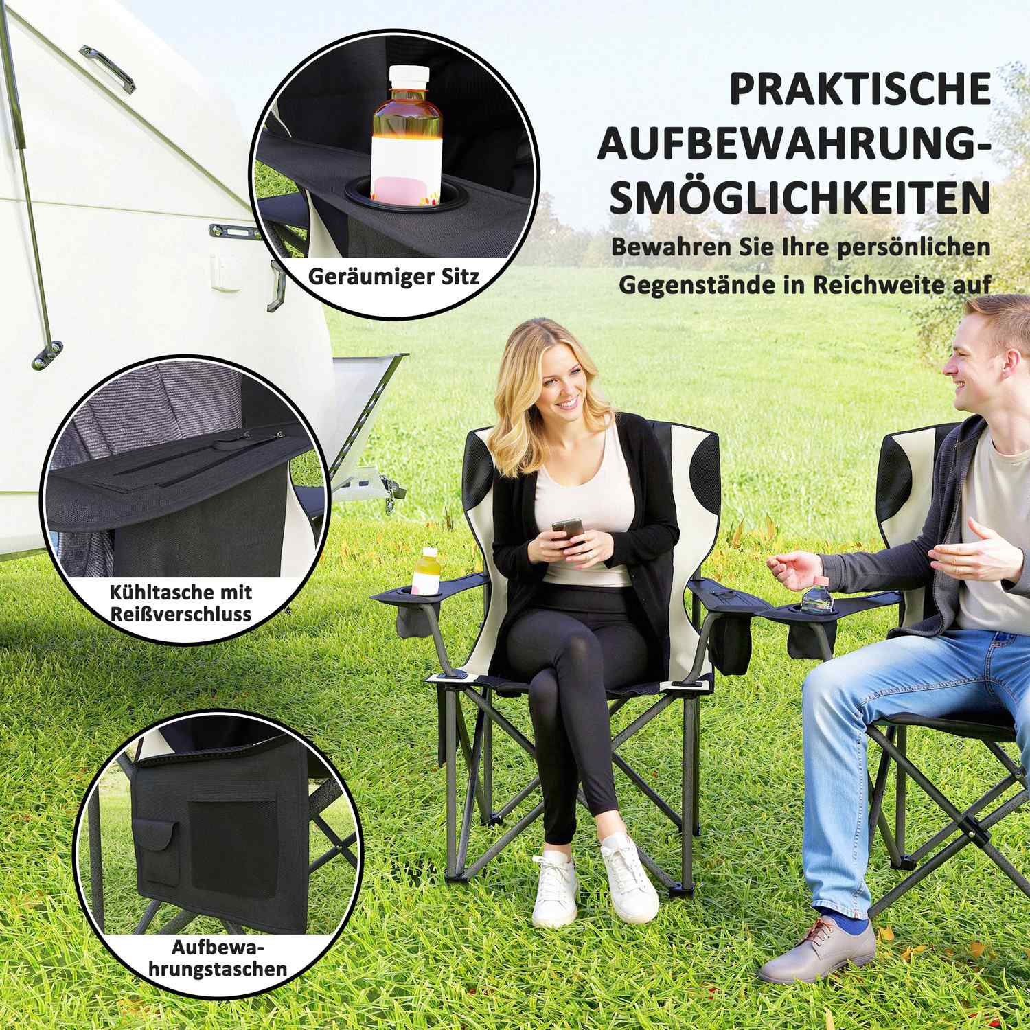Fällbara campingstolar Set med armstöd & kylväska