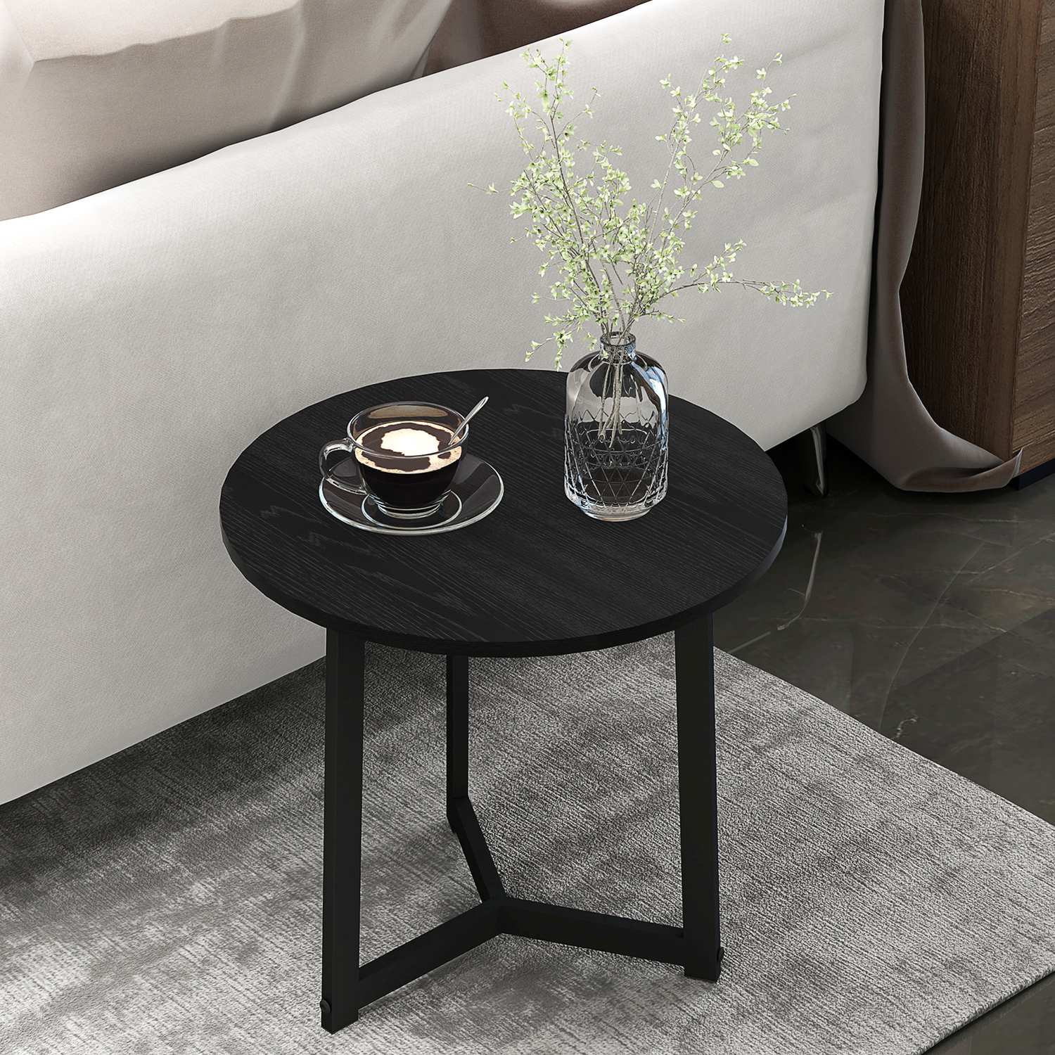 Runda soffbord med stålram – modern svart design