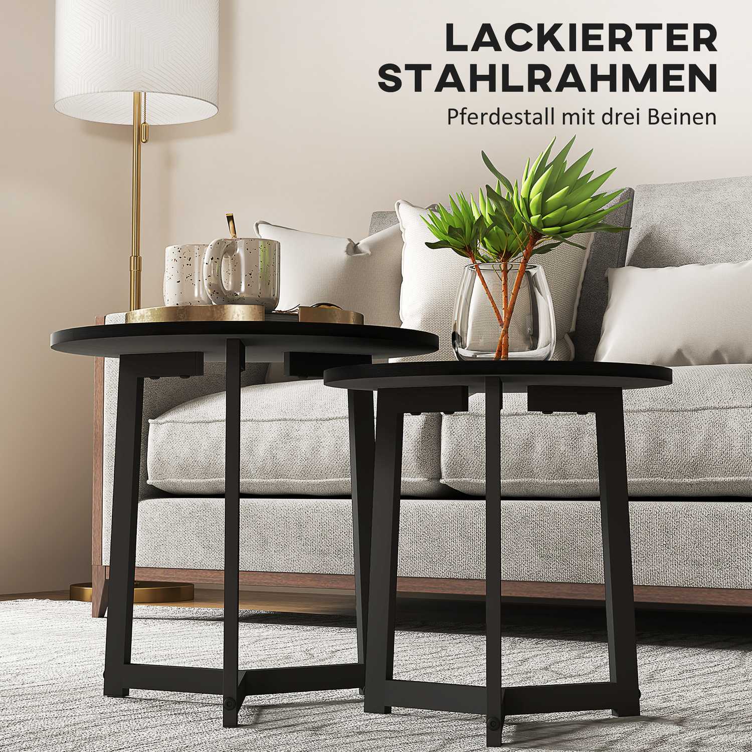 Runda soffbord med stålram – modern svart design